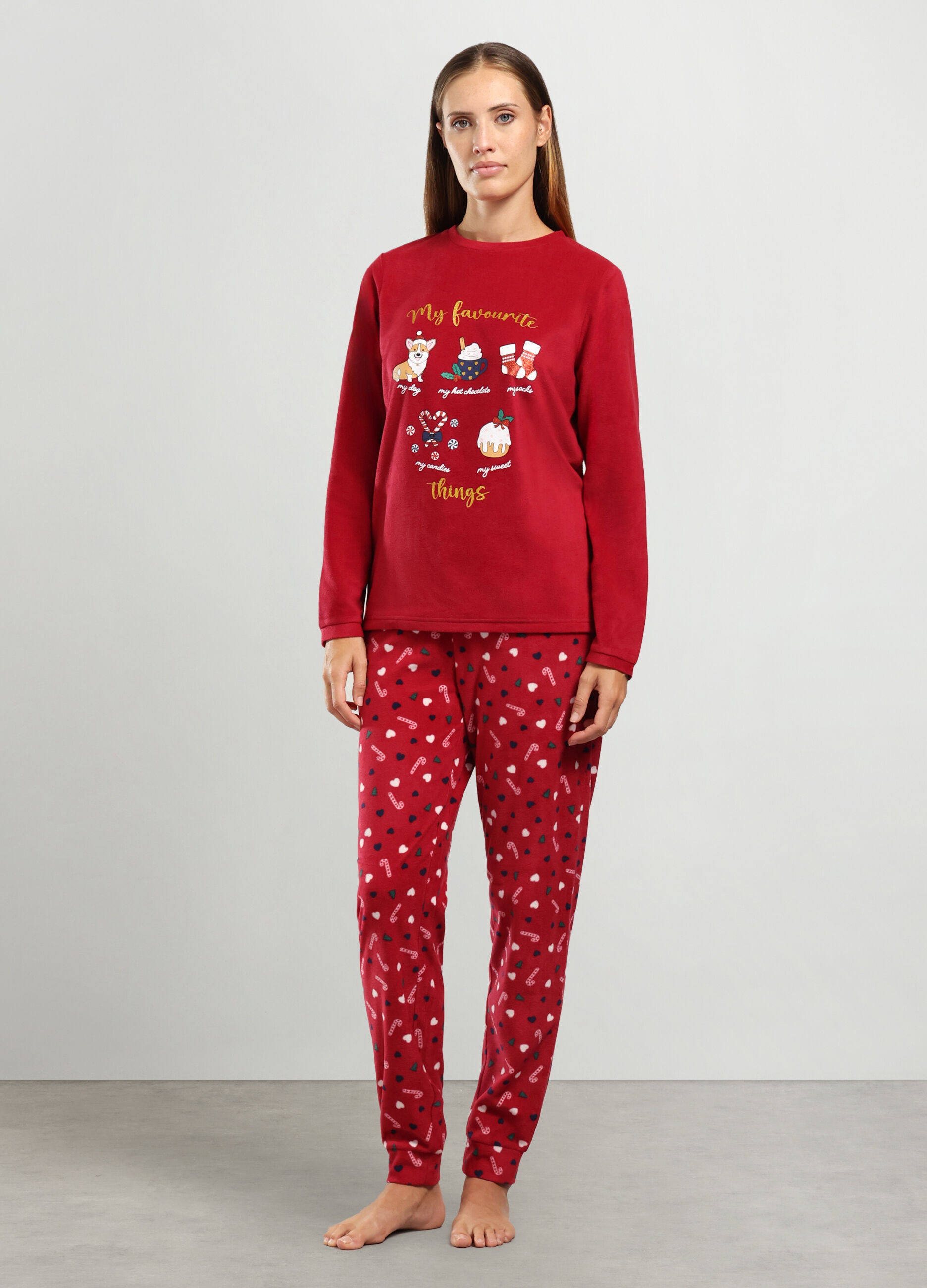 Set pigiama lungo in pile donna_0