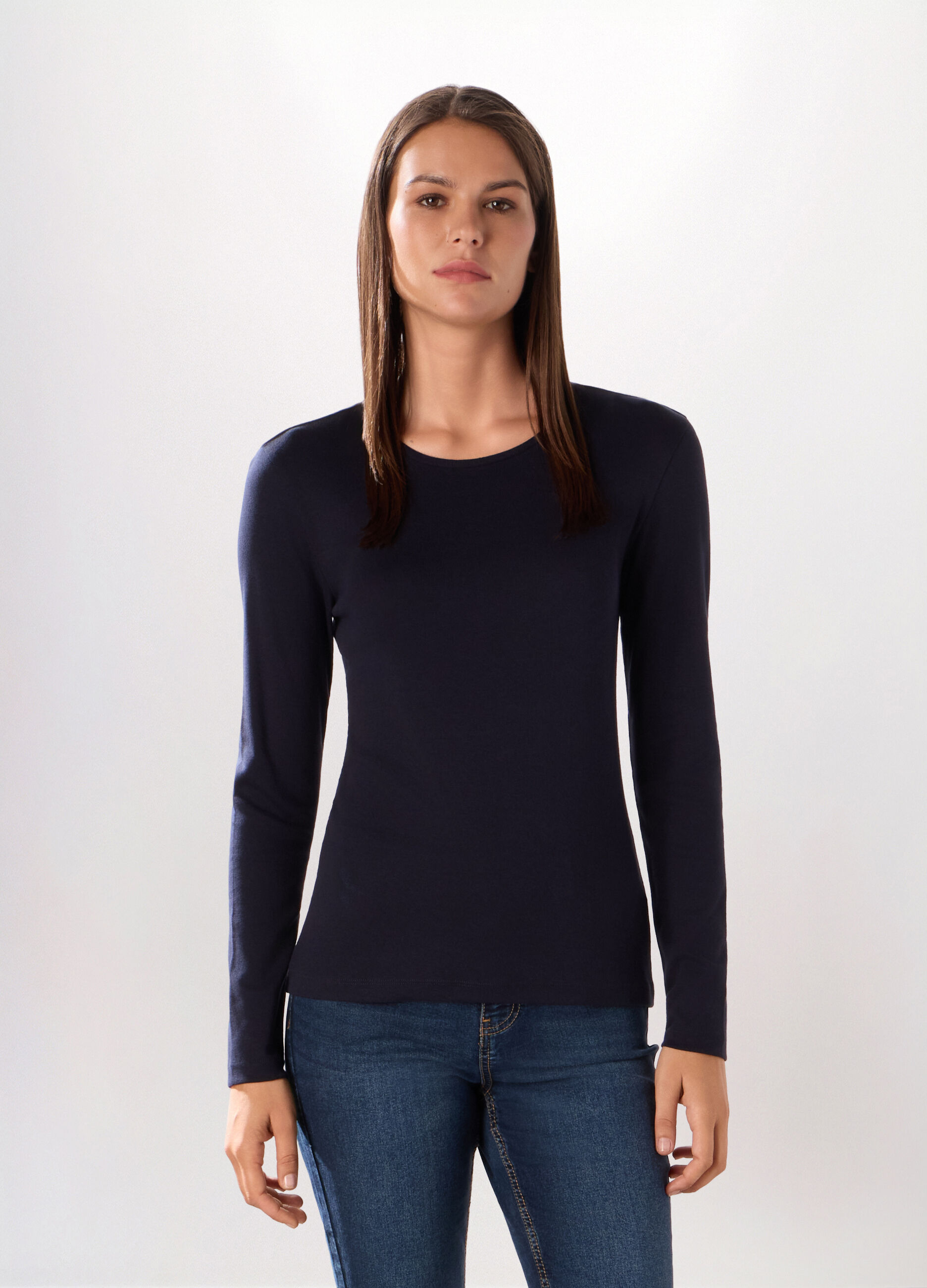 T-shirt in costina di puro cotone donna_0