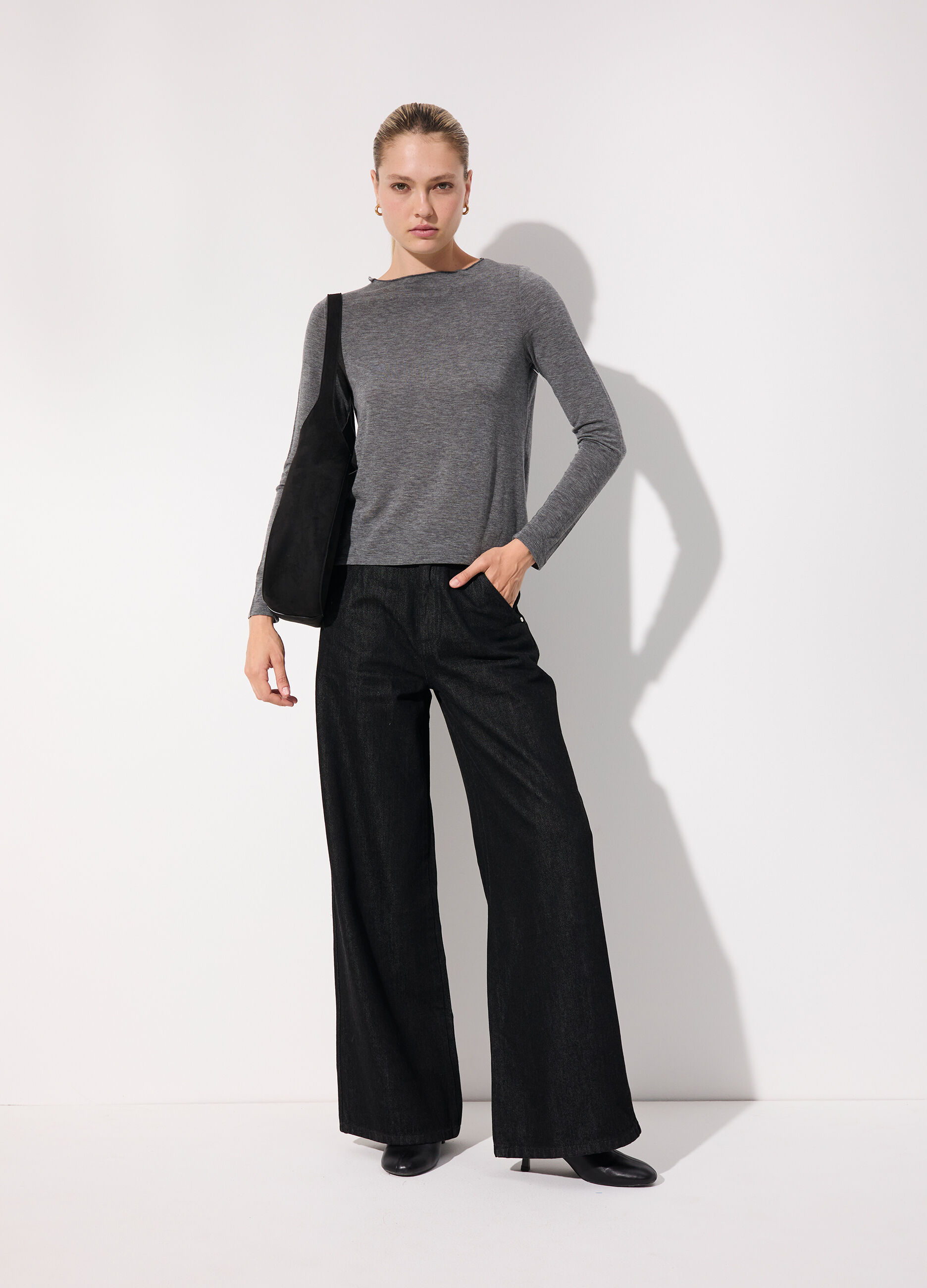 Maglietta tricot a maniche lunghe in misto lana donna_0