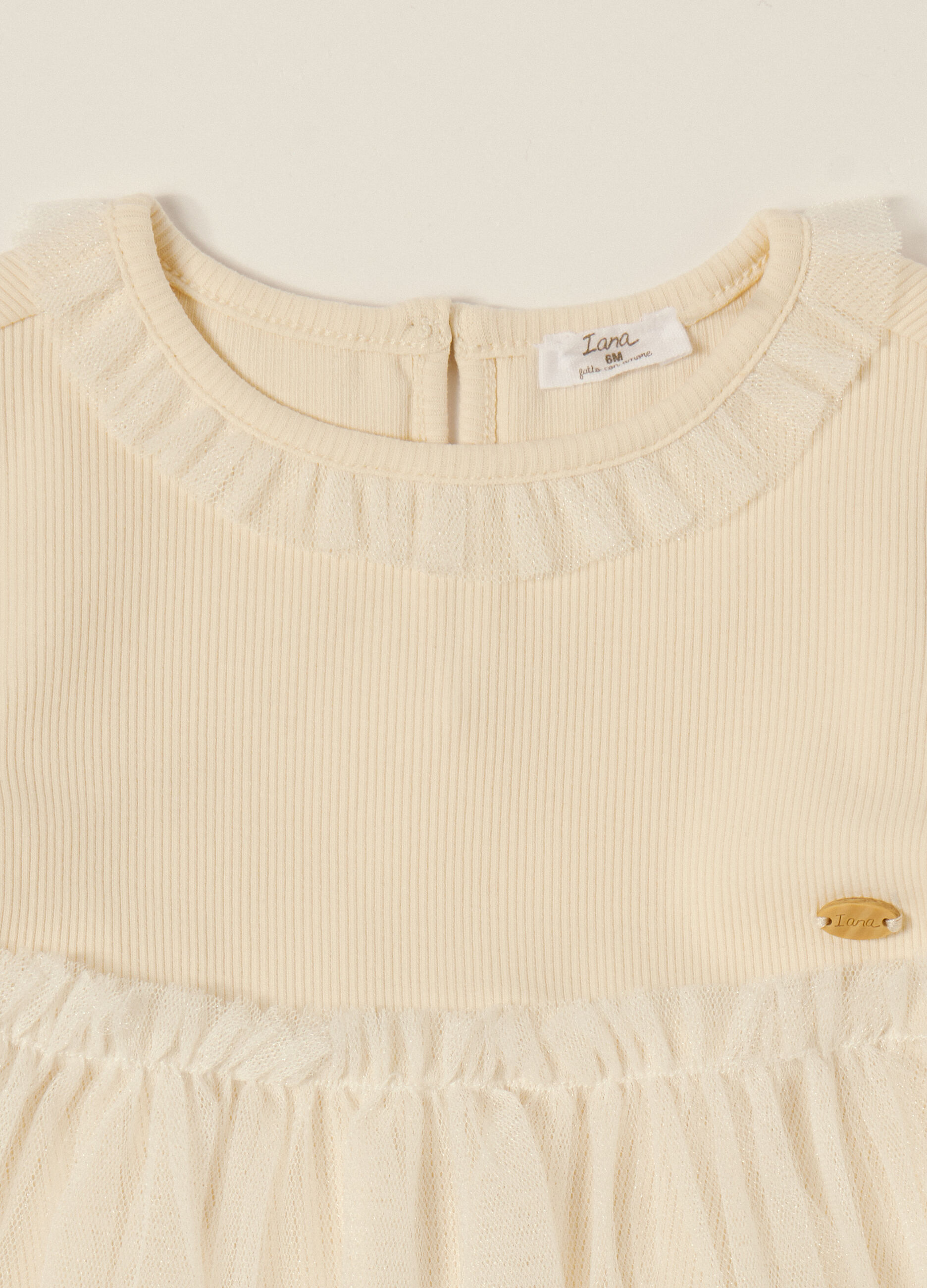 Abito beige pe bambina in cotone elasticizzato_2