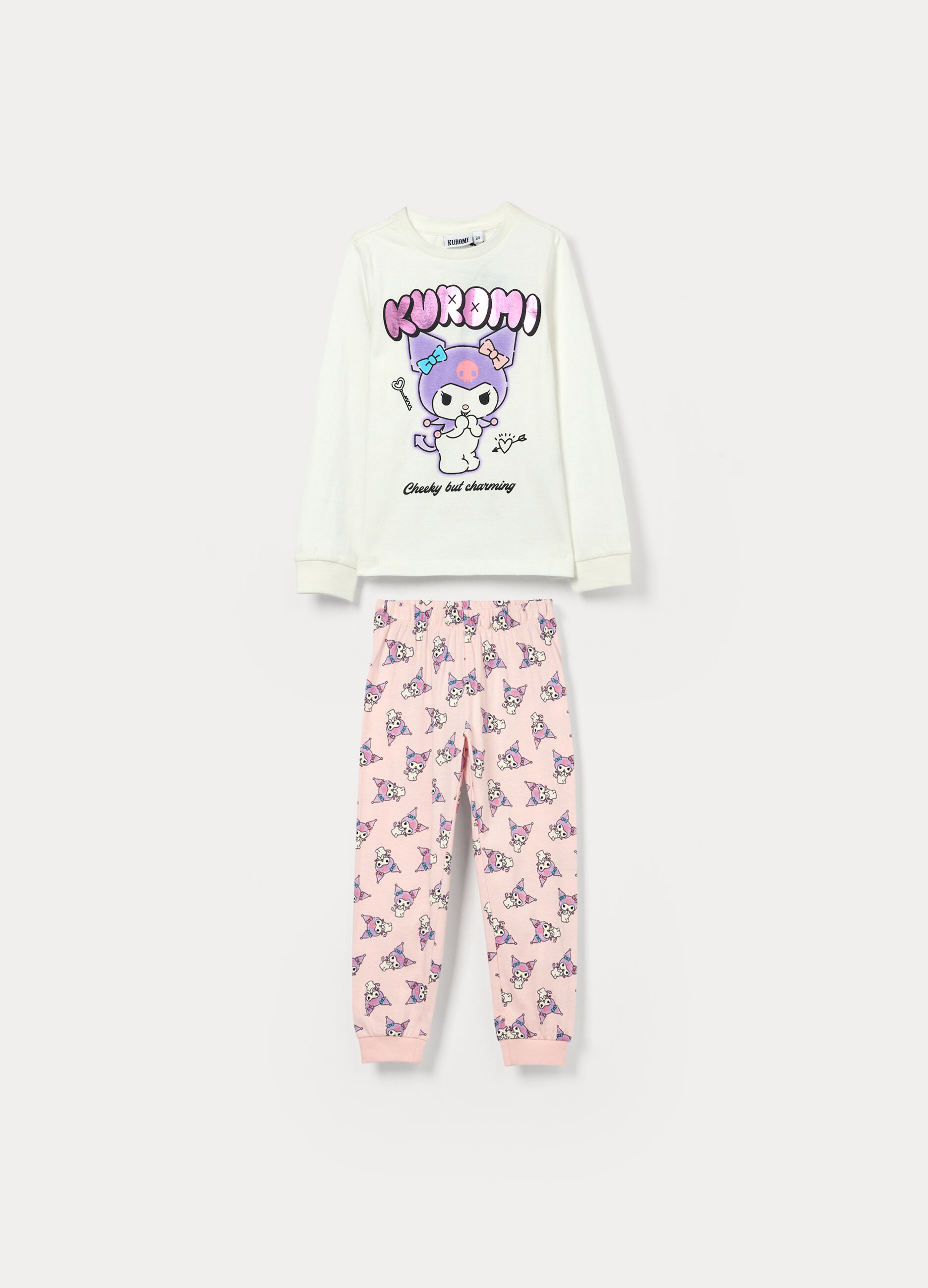 Set pigiama lungo Kuromi in jersey di puro cotone bambina_0
