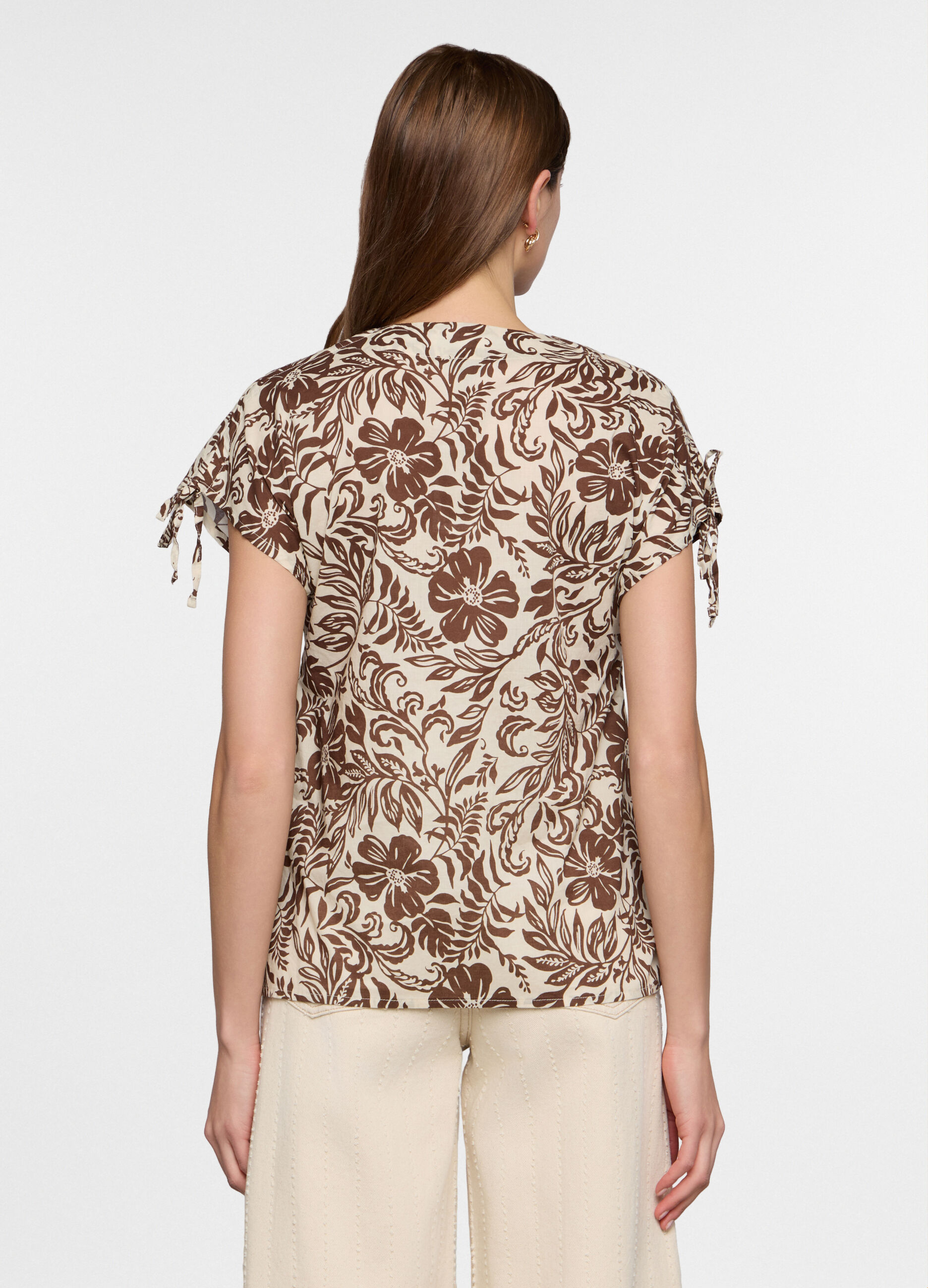 Camicia regular fit con scollo a V in popeline donna_1