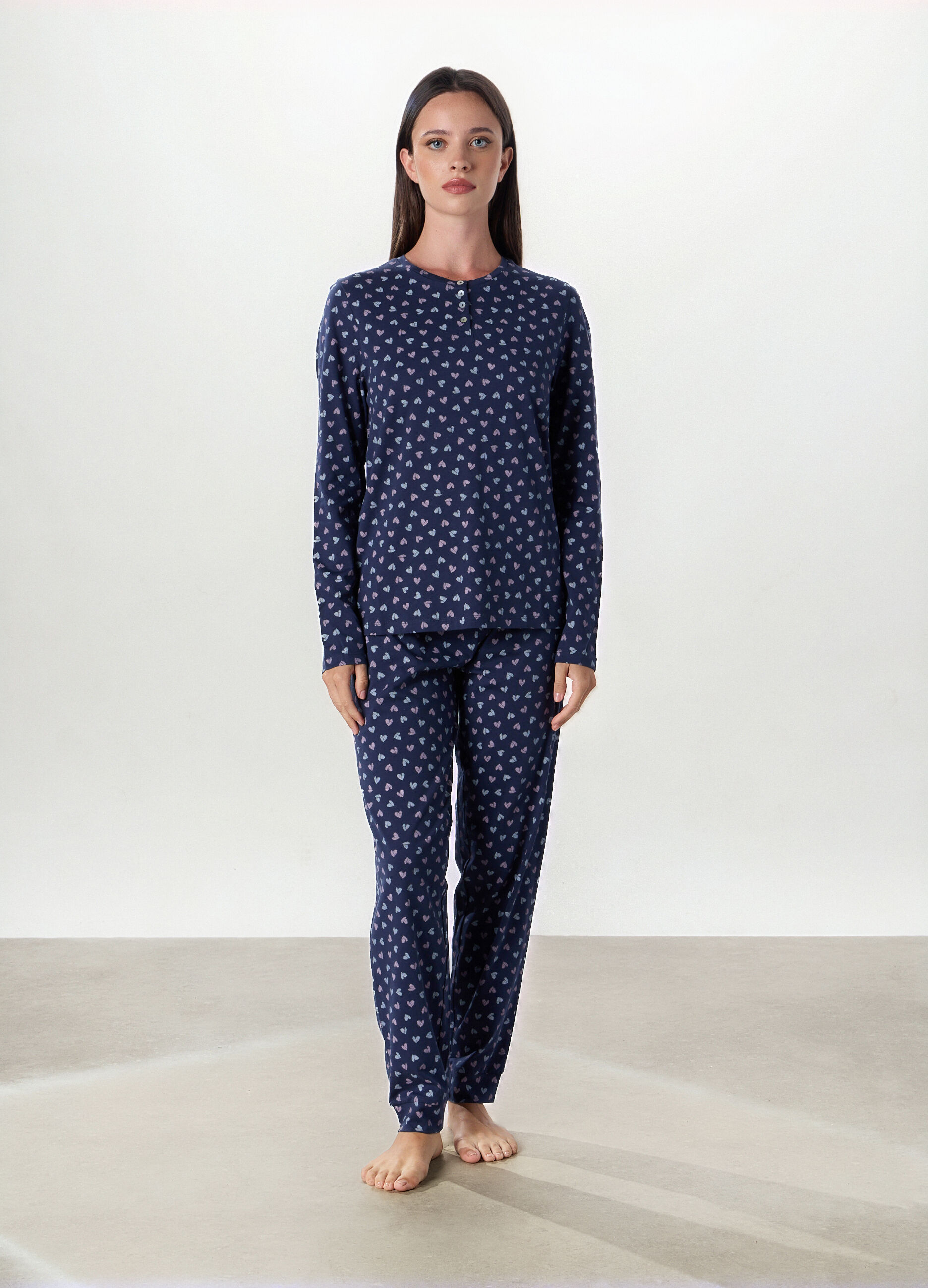 Set pigiama lungo in puro cotone donna_0