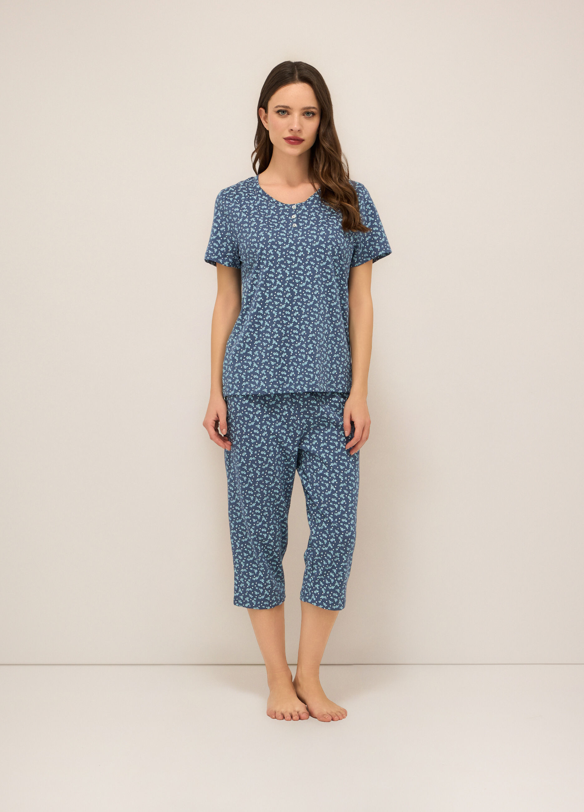 Set pigiama corto in jersey di puro cotone donna_0