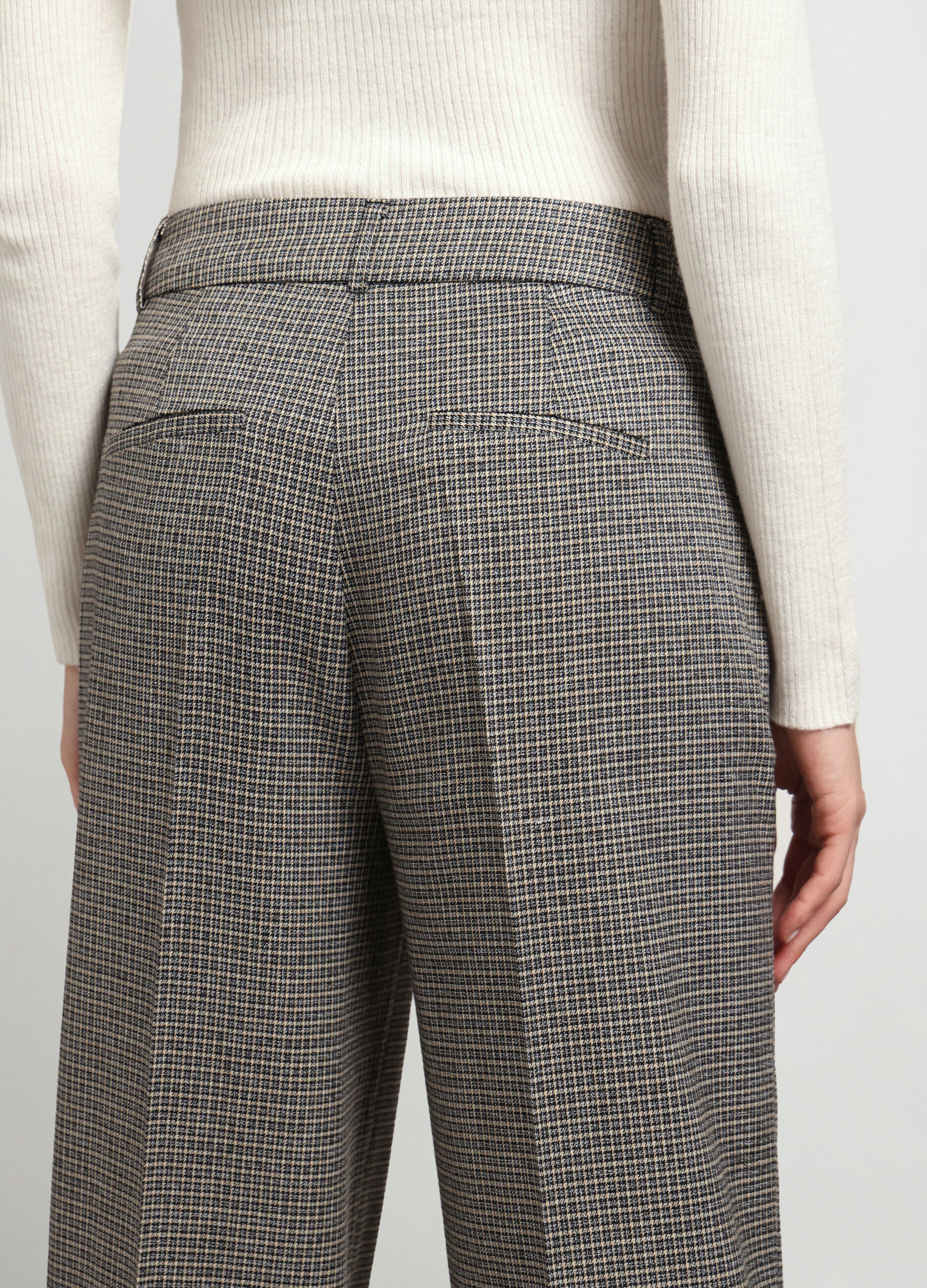 Pantaloni misto viscosa a quadri donna_2