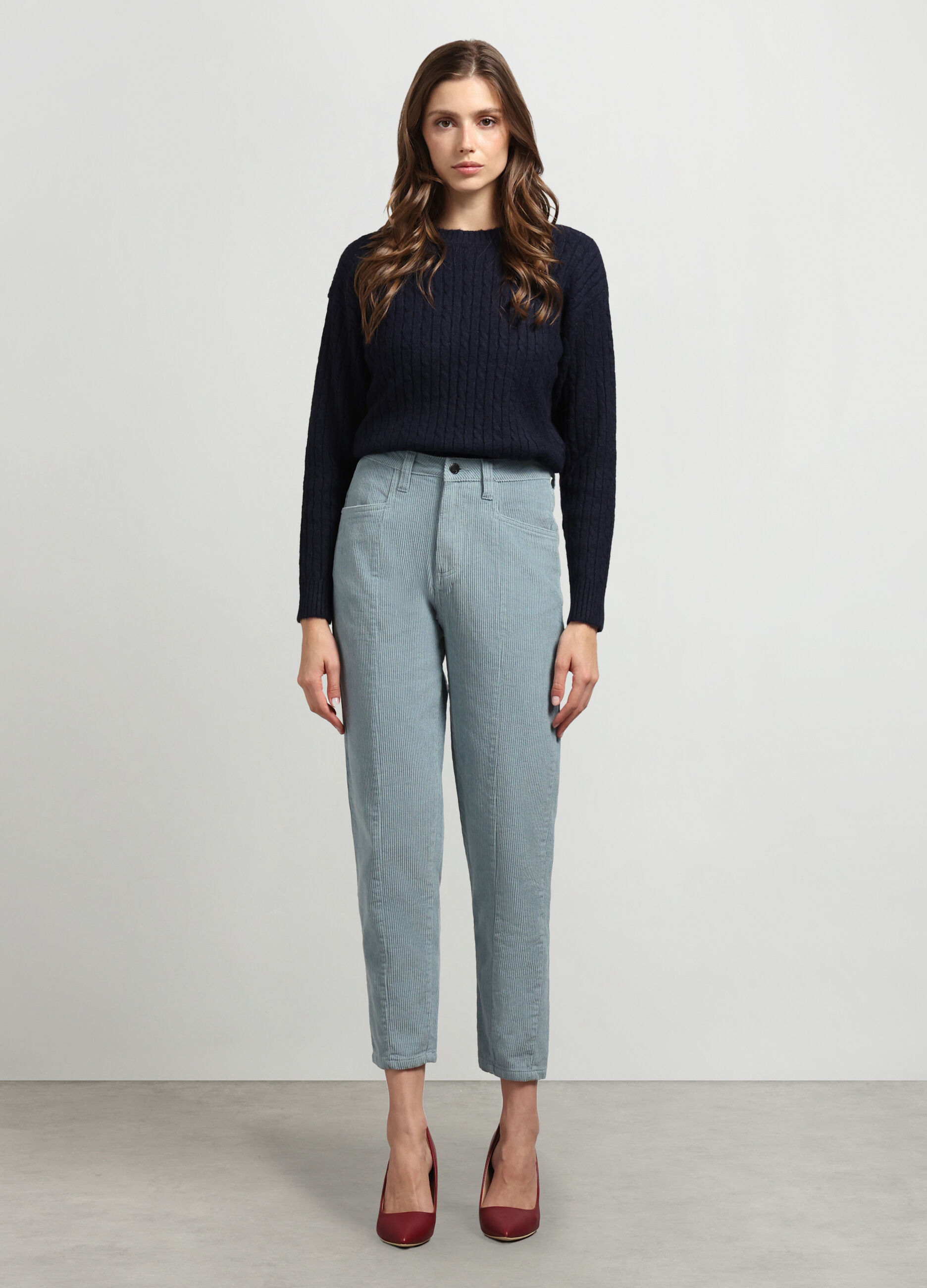 Pantaloni in costina di puro cotone donna_0