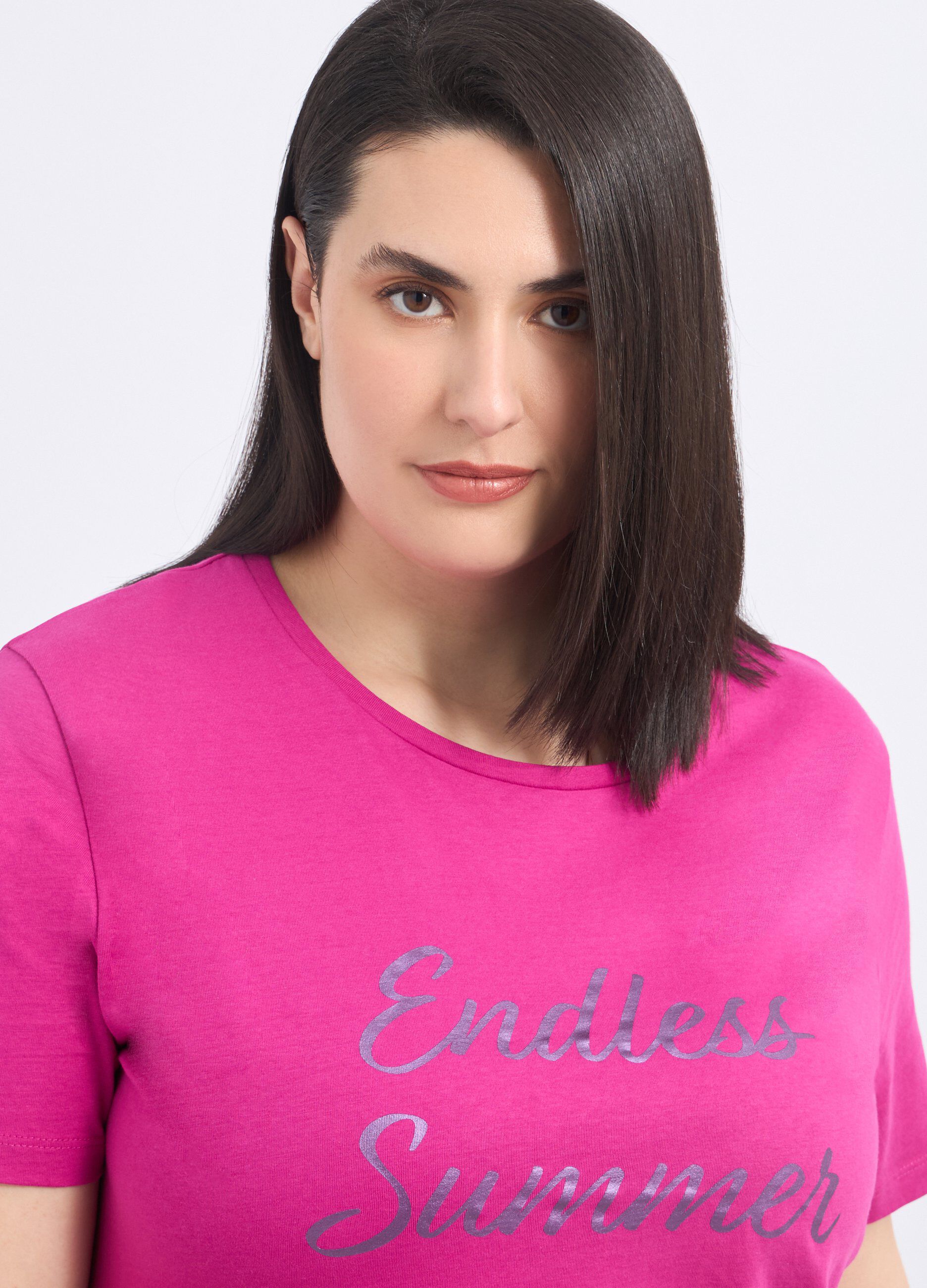 T-shirt in puro cotone con stampa foil donna curvy_2