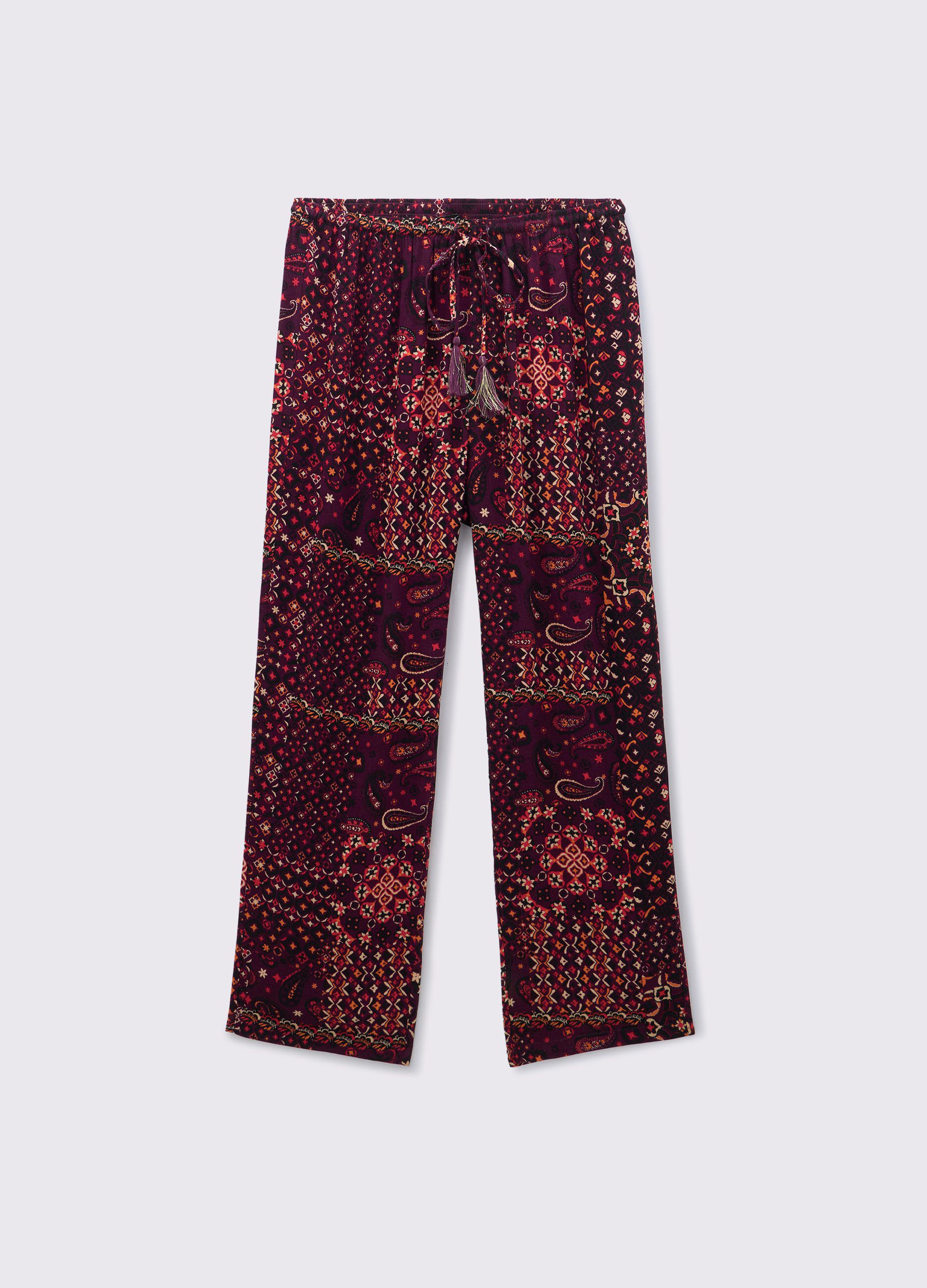 Pantaloni in pura viscosa con stampa donna curvy_0