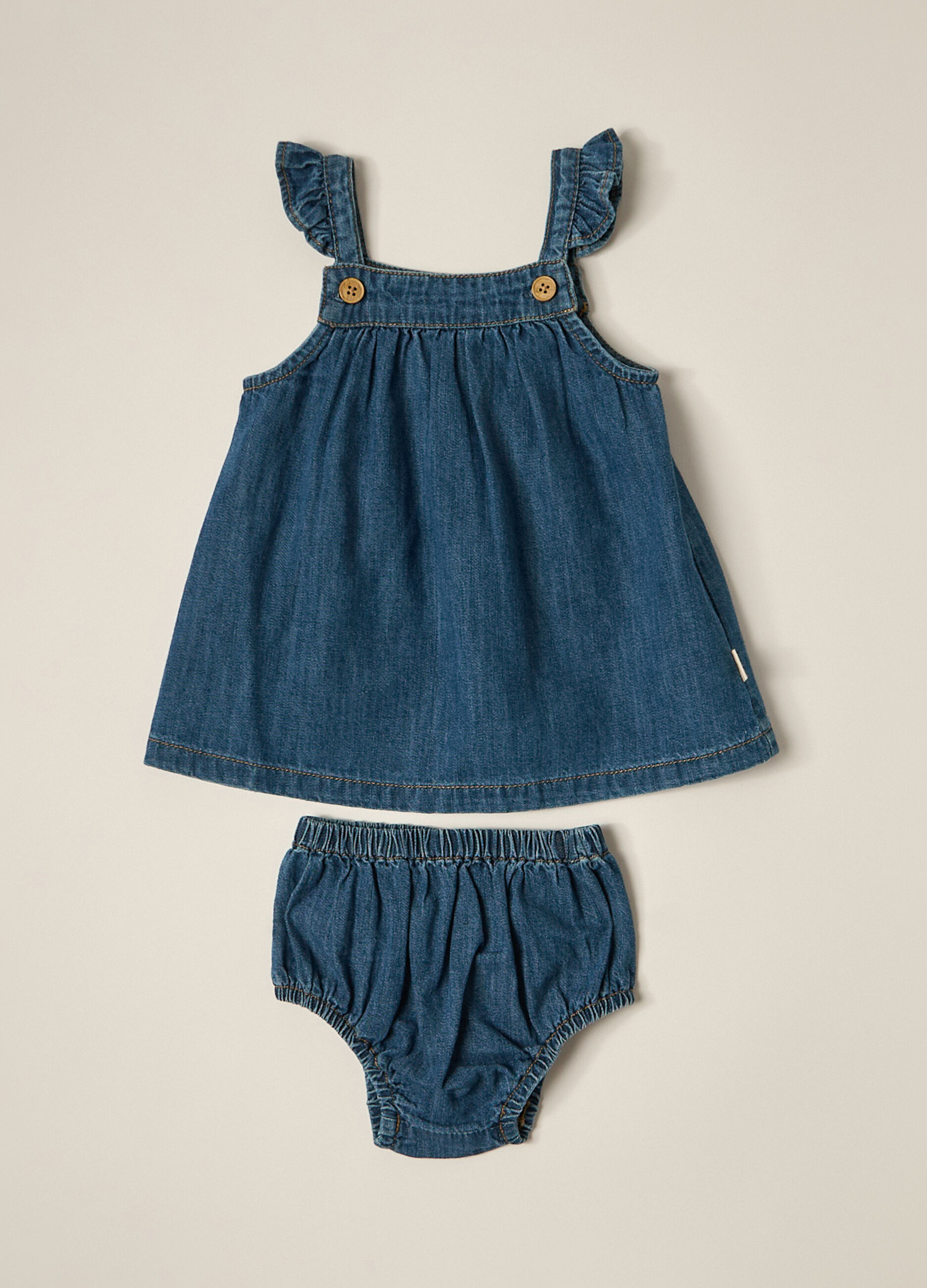 Set vestito + shorts in denim di puro cotone IANA neonata_1