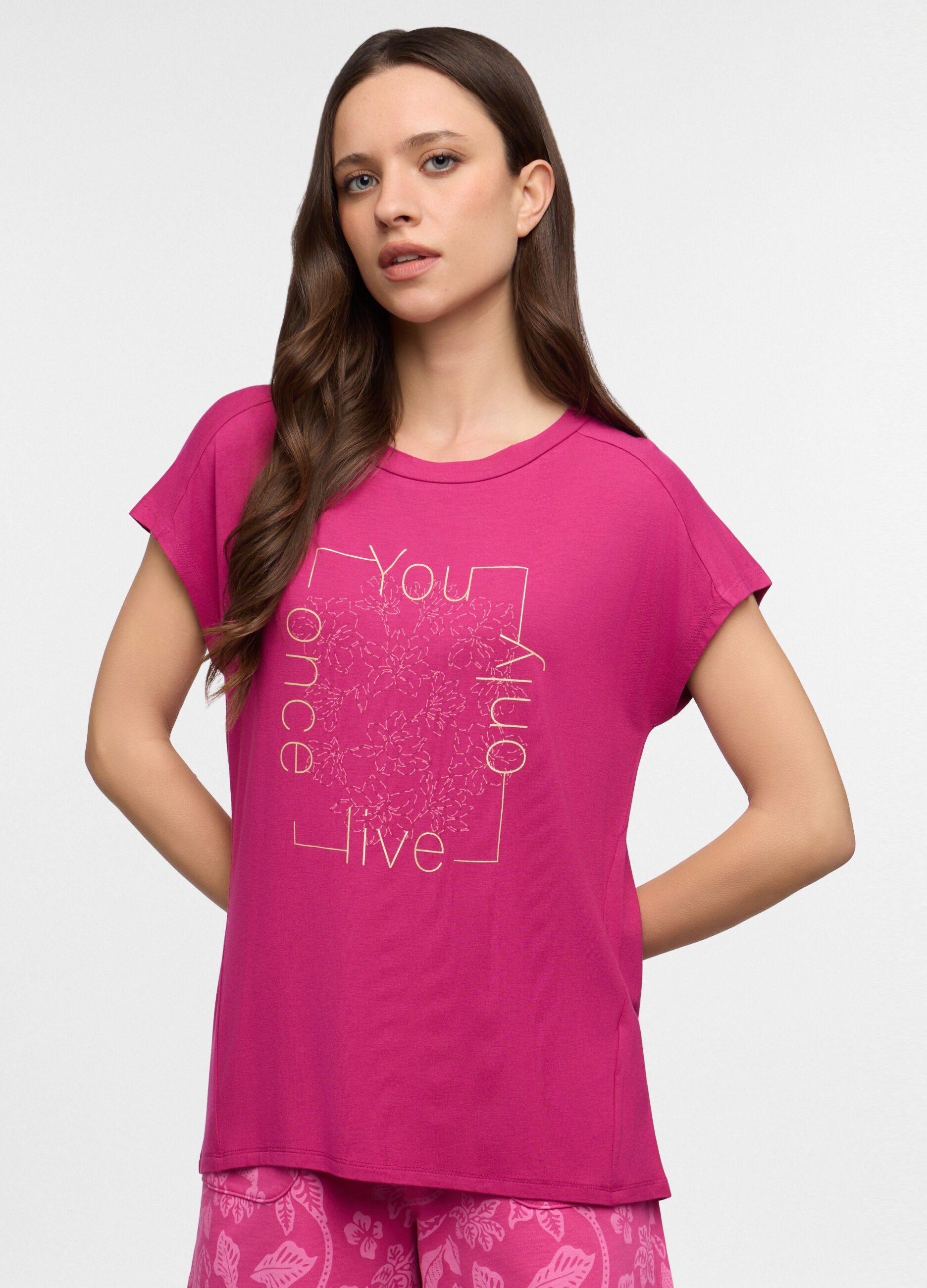 T-shirt fit over girocollo stretch donna_0