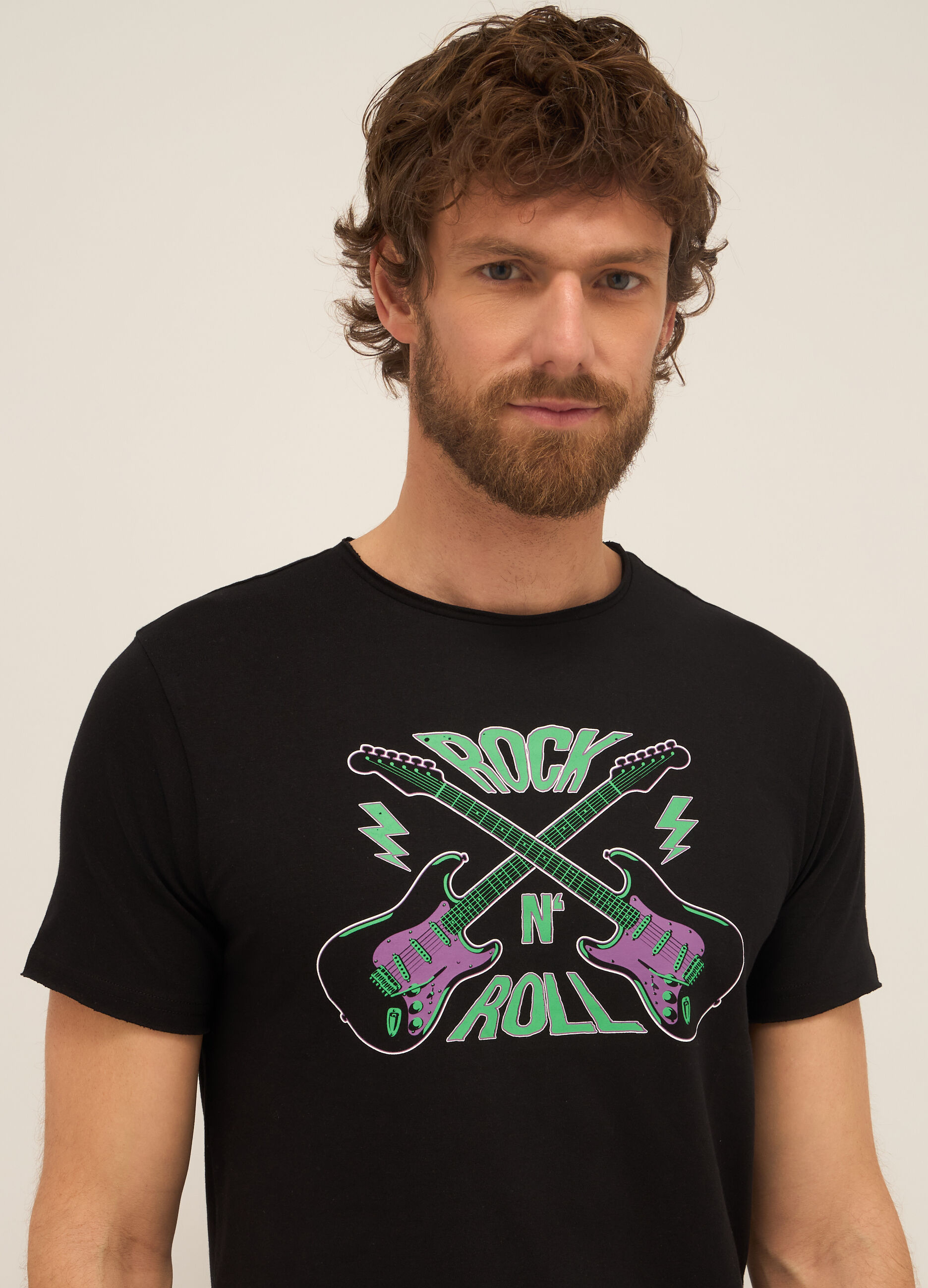 T-shirt girocollo in puro cotone con stampa uomo