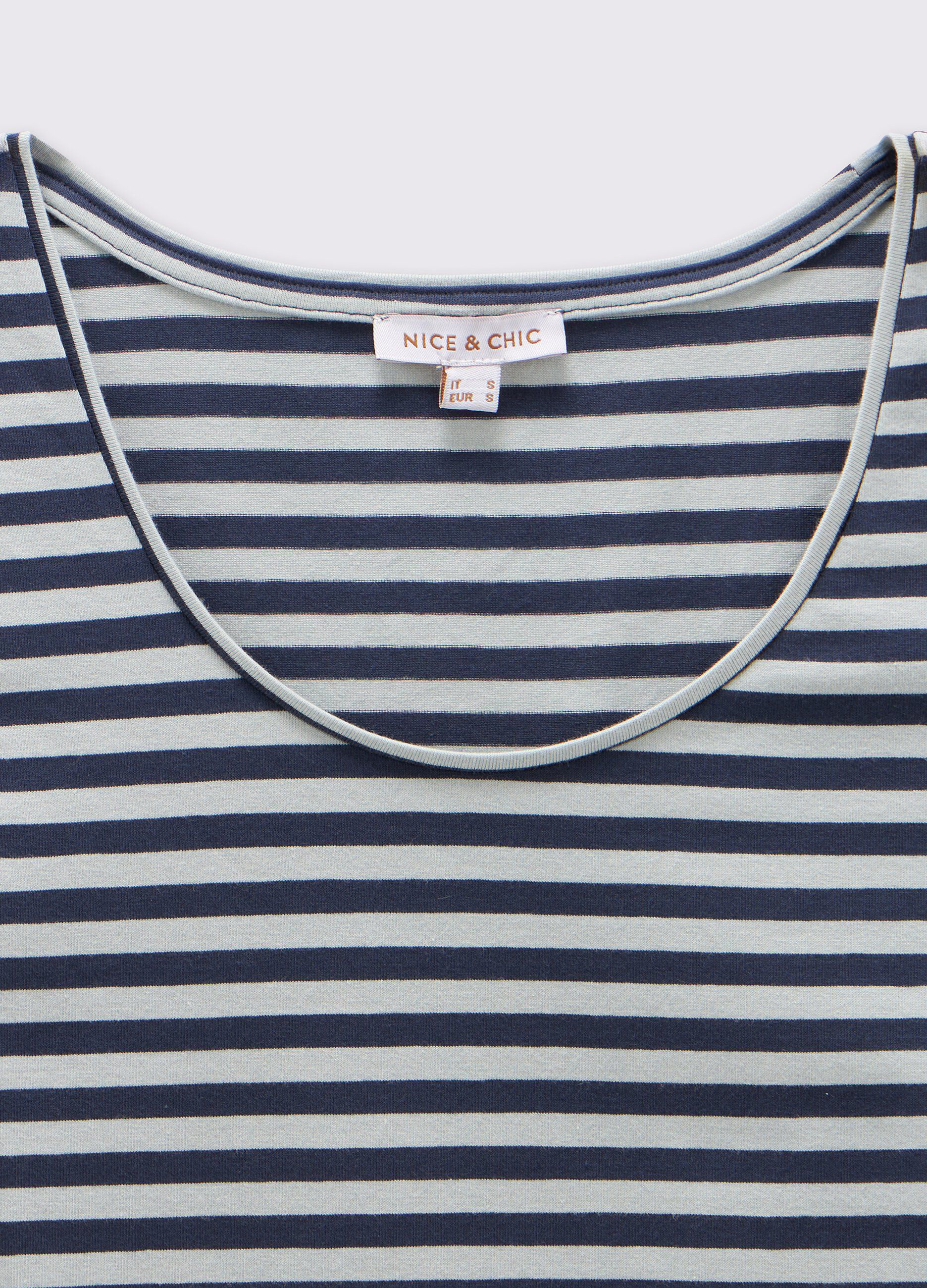 T-shirt rigata in cotone stretch donna_1