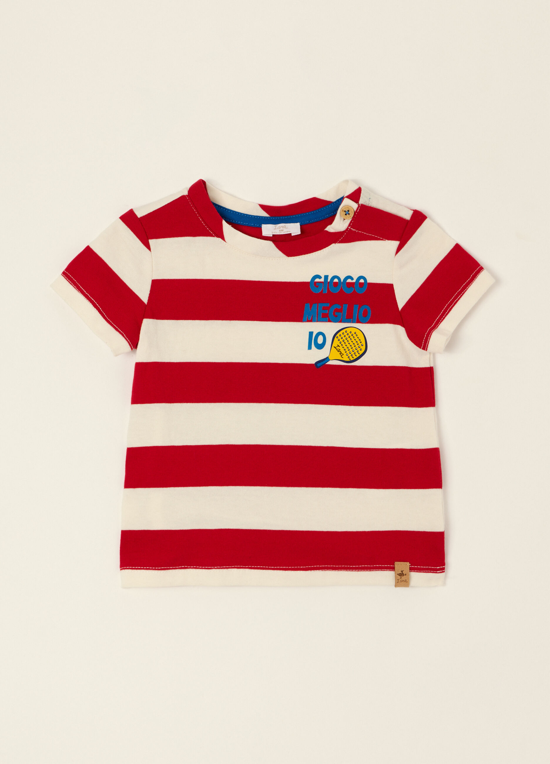 T-shirt rossa a righe in puro cotone_0