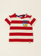T-shirt a righe multicolor in puro cotone con disegno da neonato regular fit_0