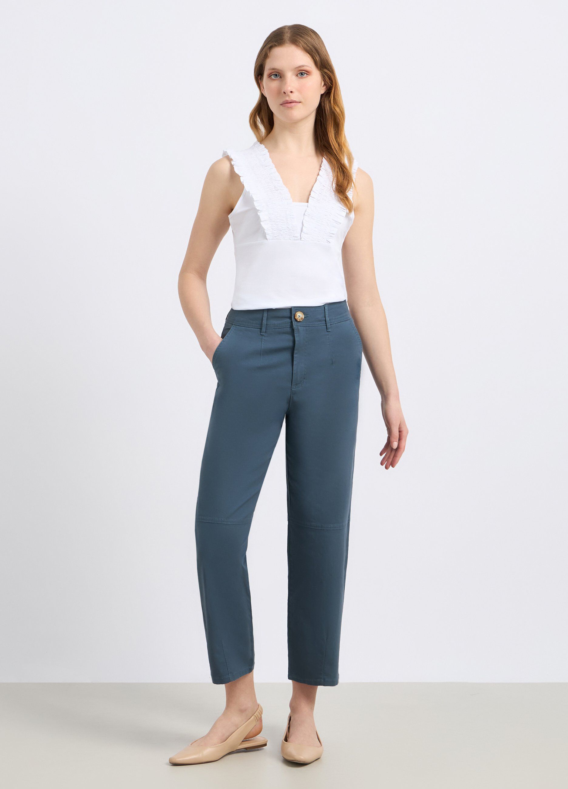 Pantaloni in cotone stretch donna_0