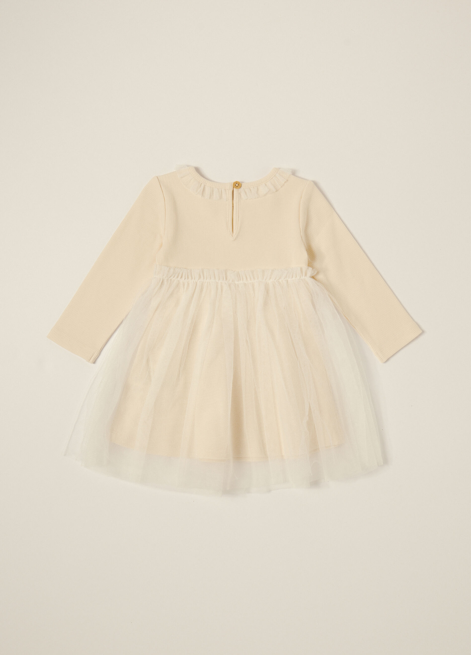 Abito beige pe bambina in cotone elasticizzato_1