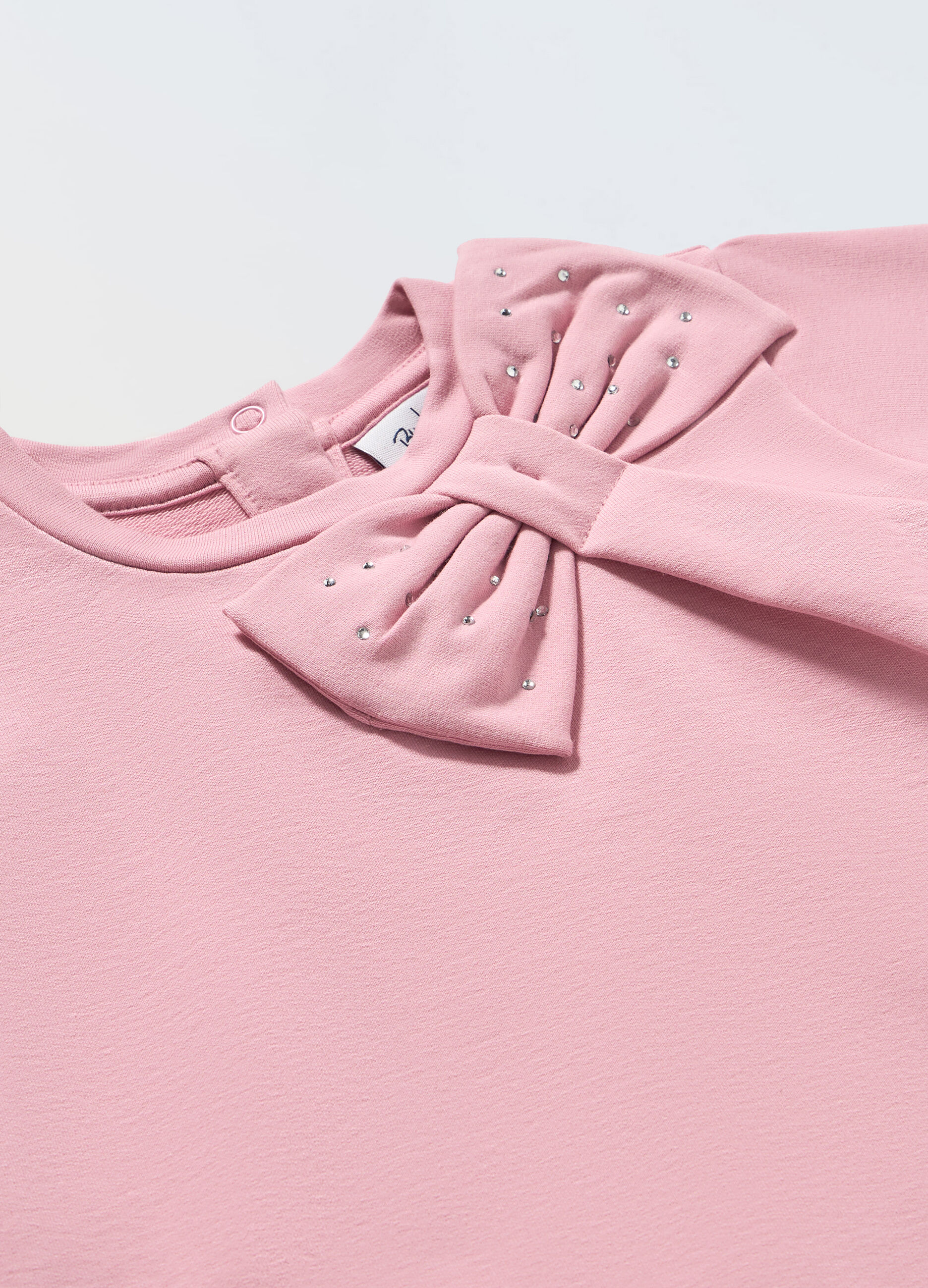 Felpa con fiocco e strass in french terry stretch neonata_1