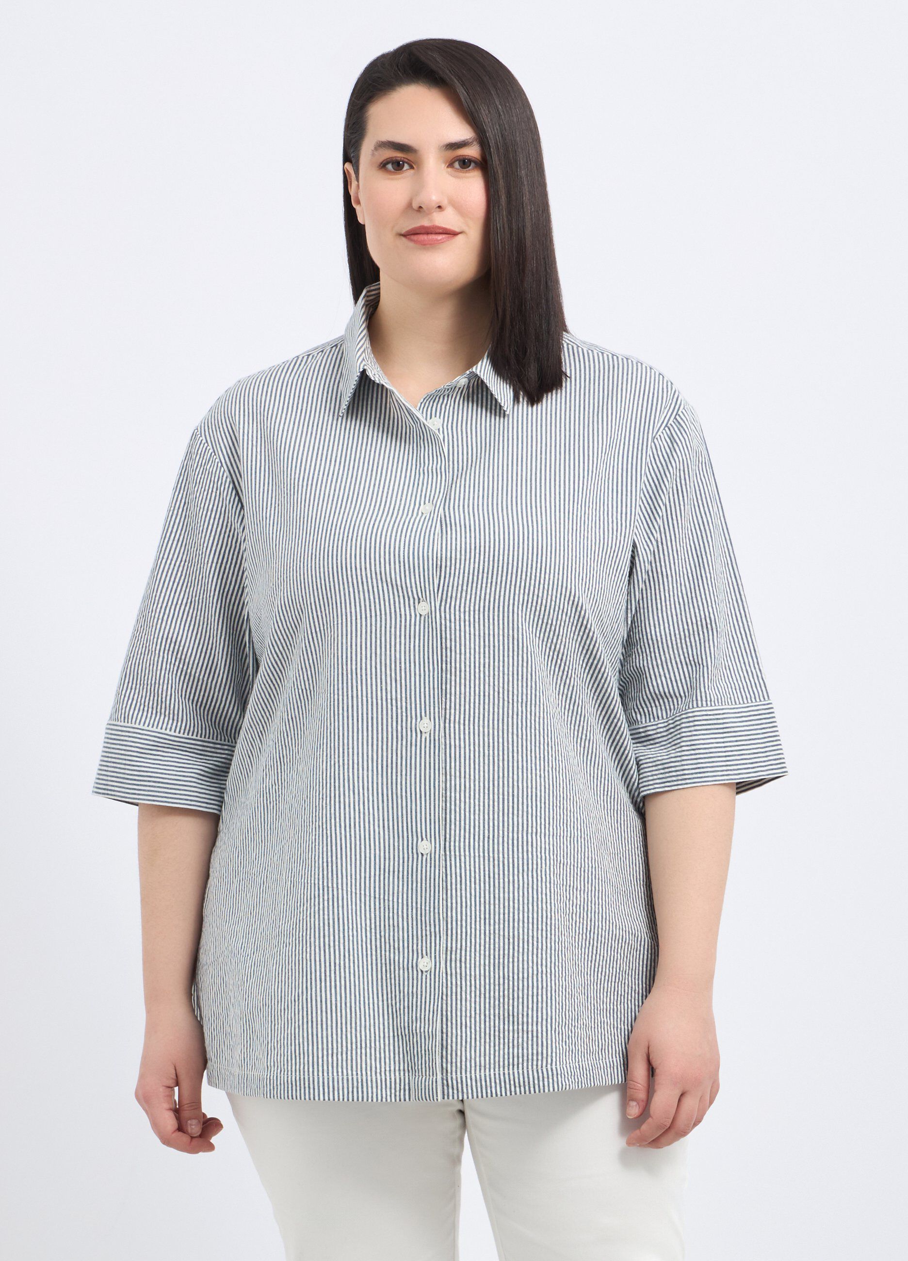 Camicia rigata in puro cotone donna curvy_0