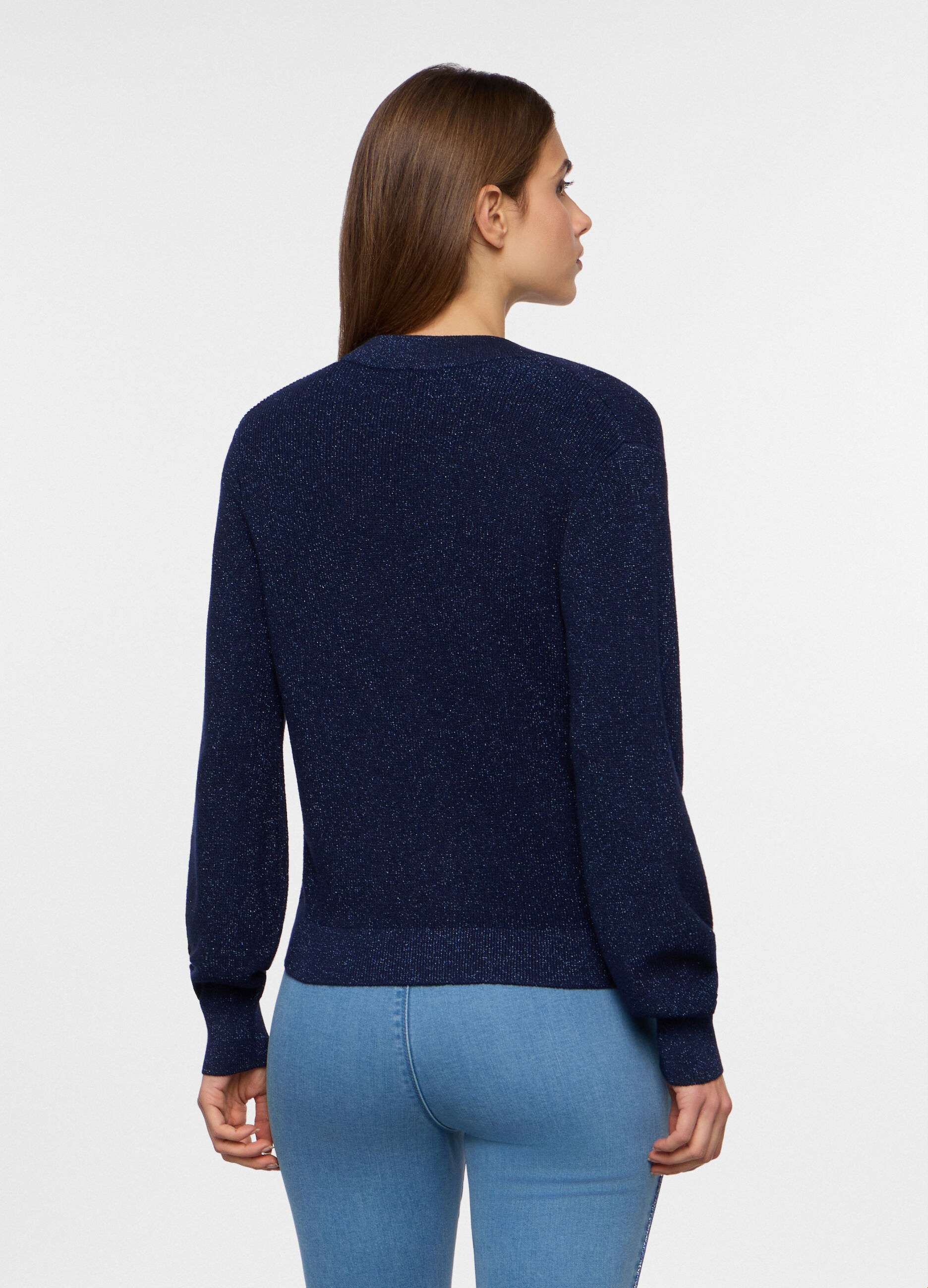 Cardigan con scollo a V operato donna_1