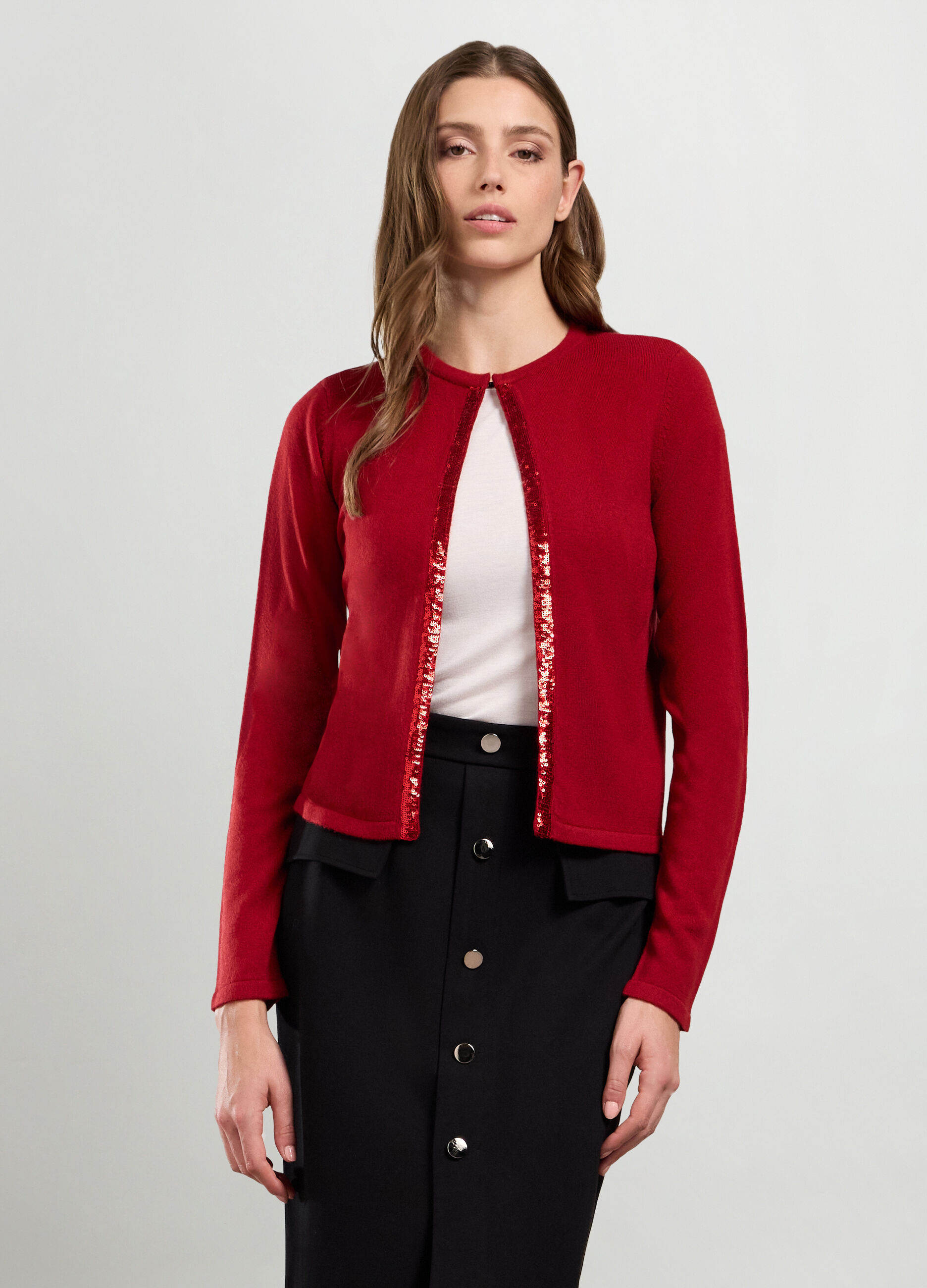 Cardigan tricot con paillettes donna_0
