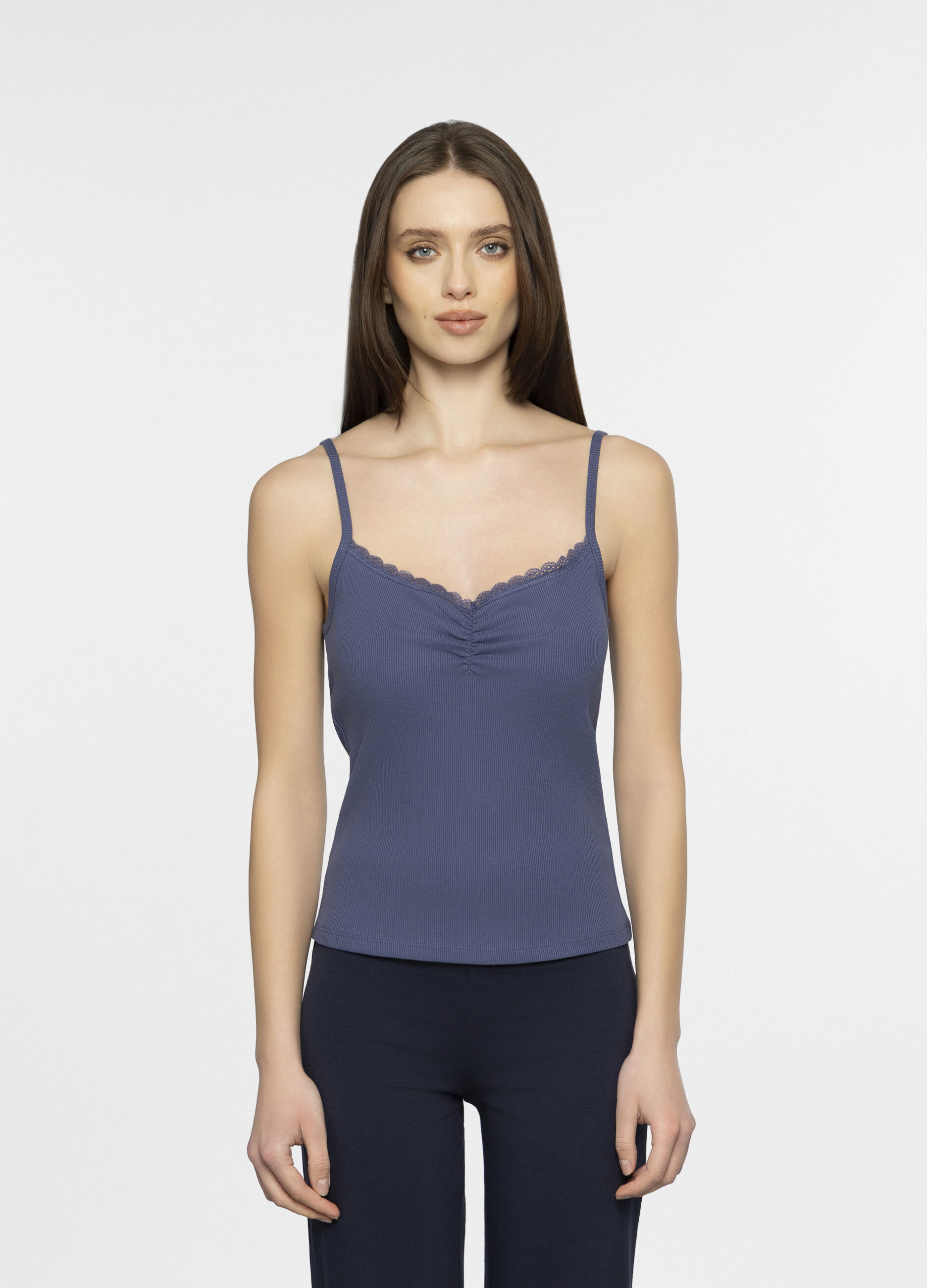 Canotta con scollo a V in costina donna_0