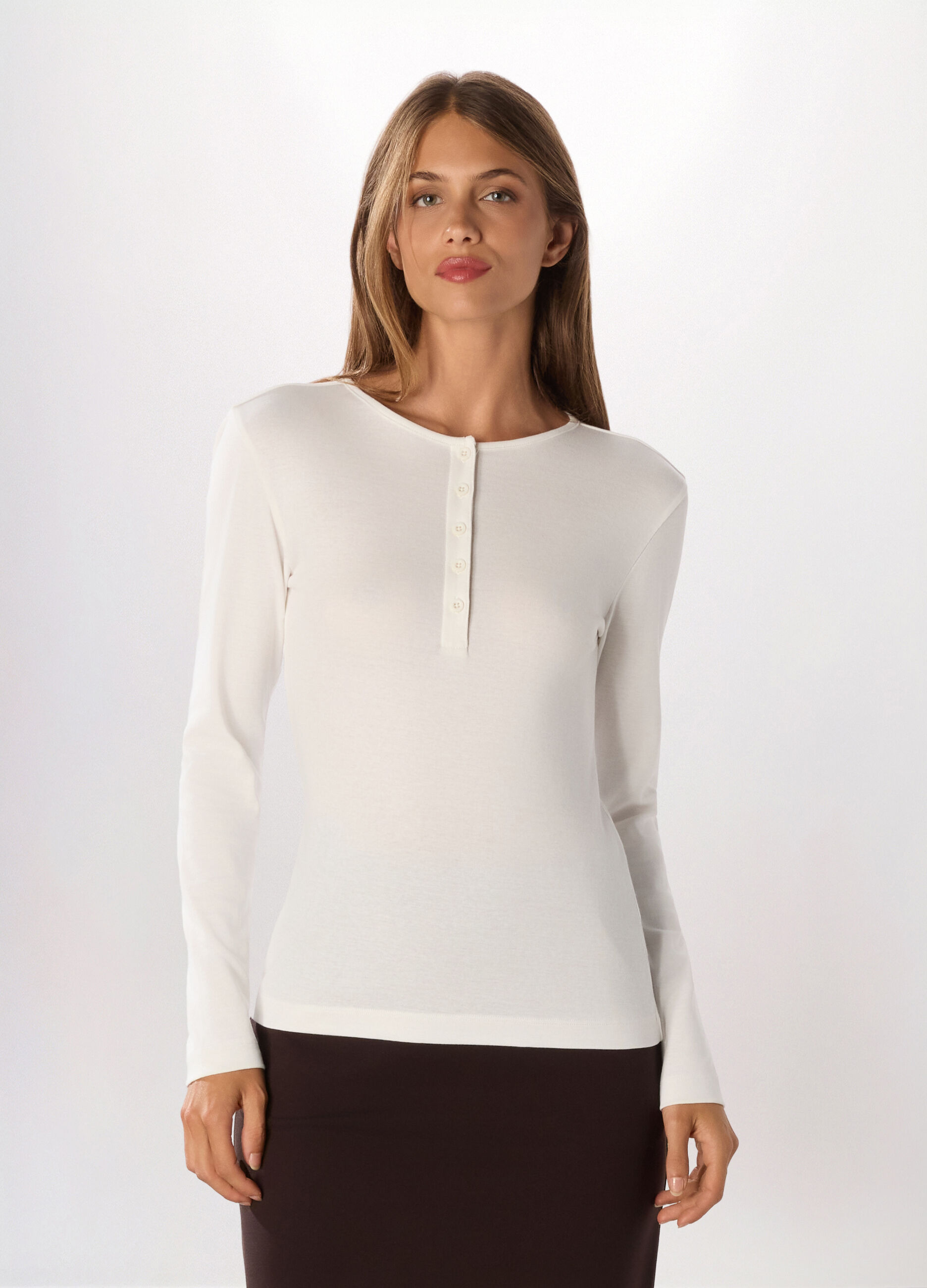 T-shirt in costina di cotone donna_0