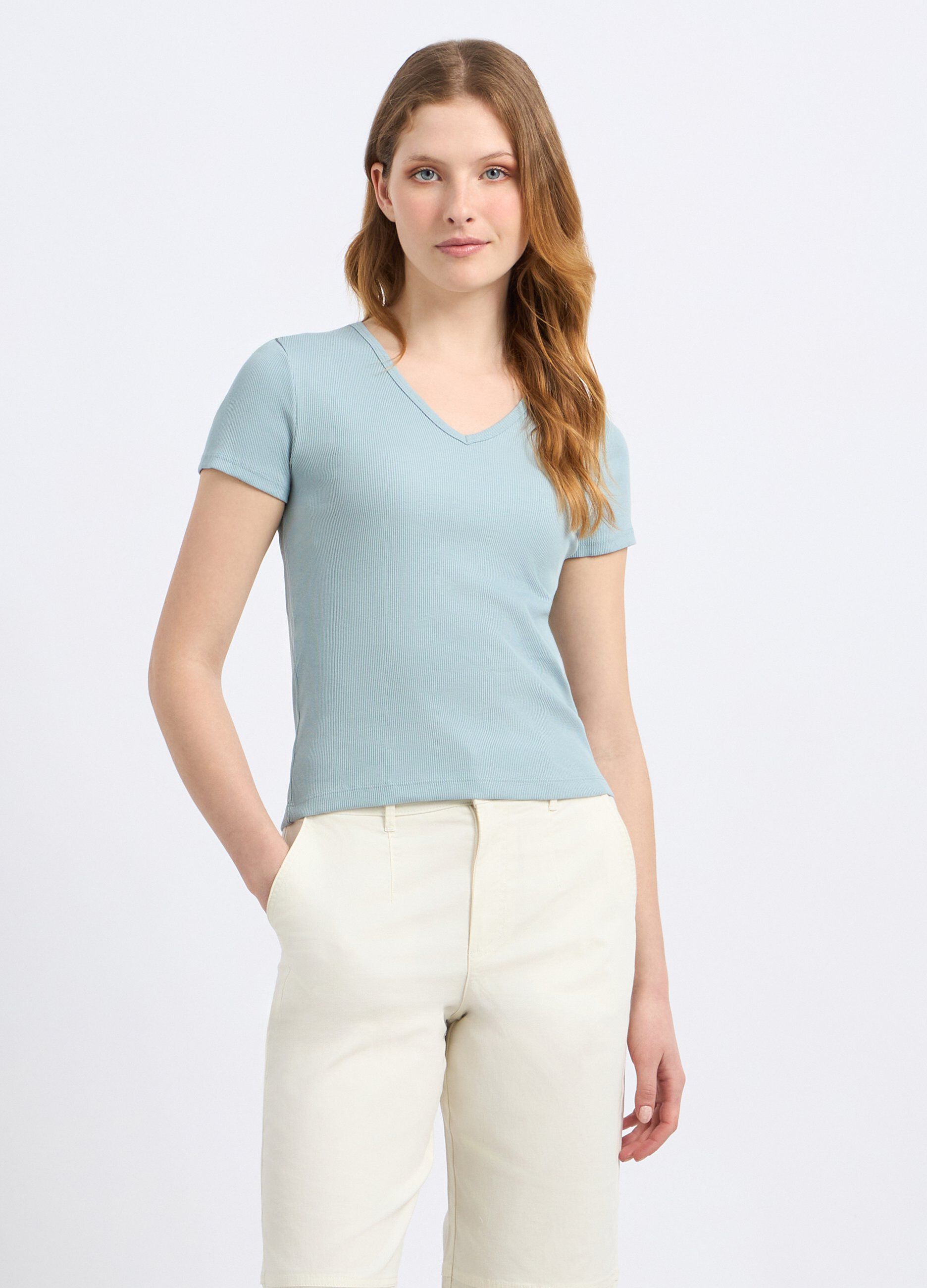 T-shirt in costina di puro cotone donna_0