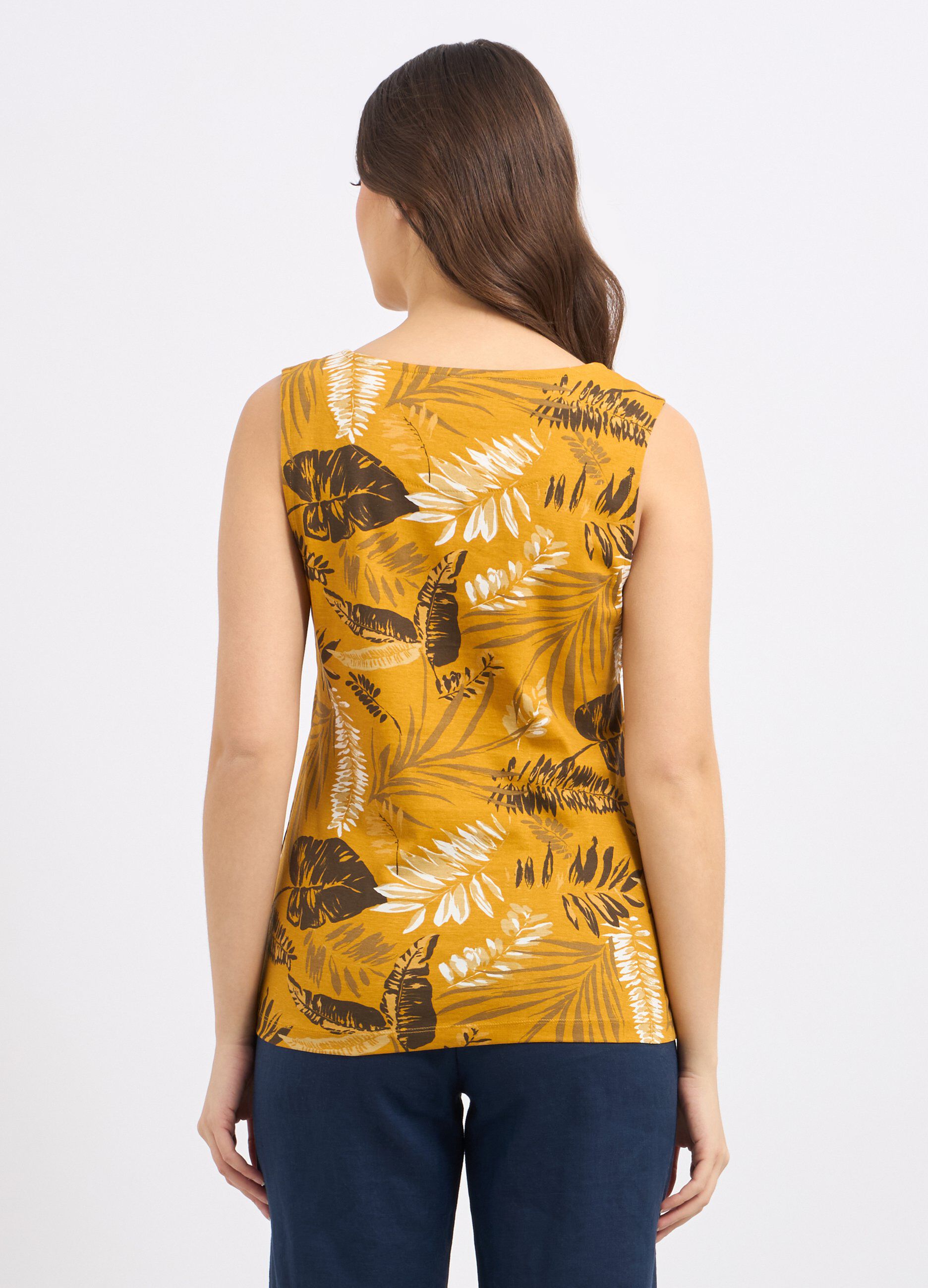 Canotta in puro cotone con stampa foliage donna_1