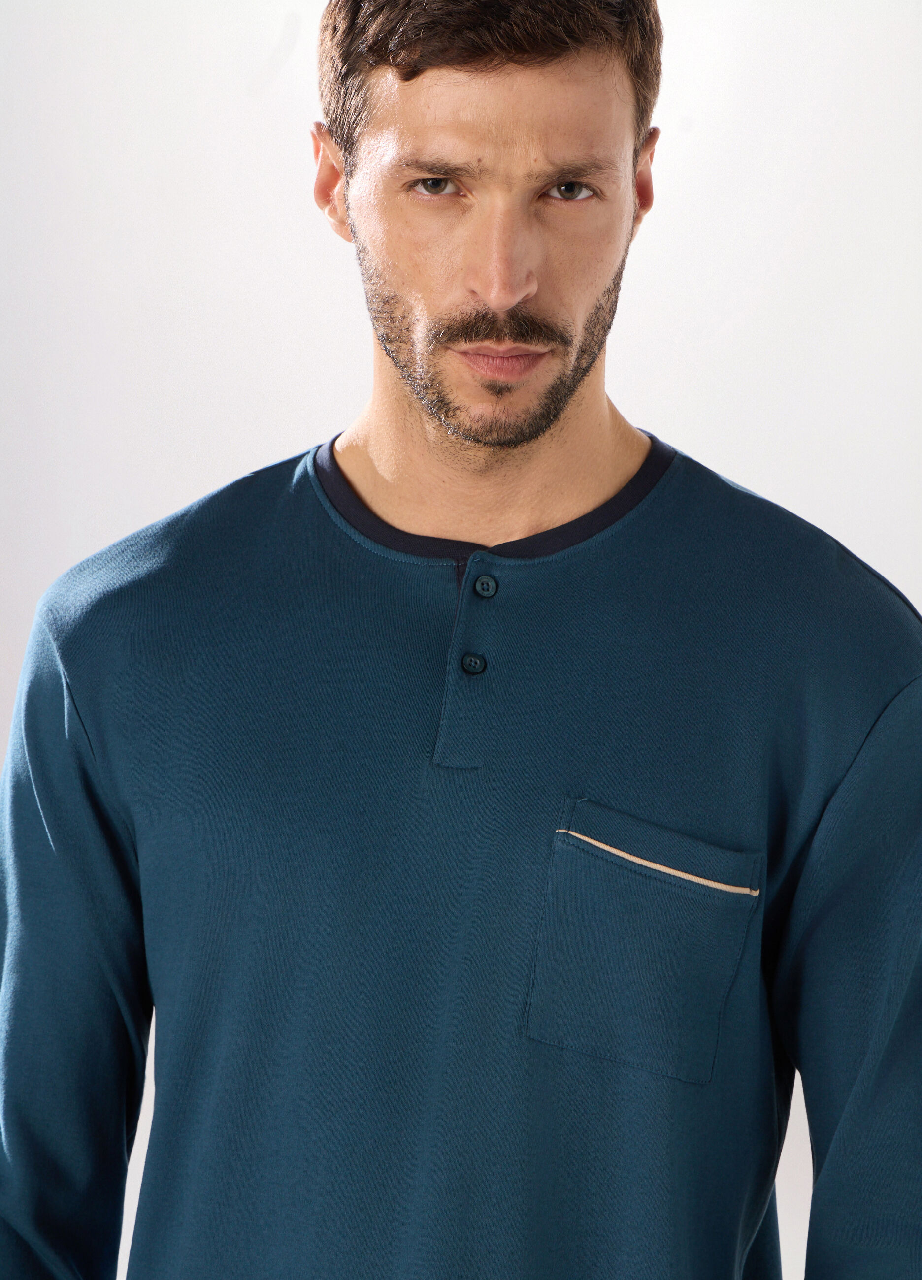 Pigiama lungo in puro cotone interlock uomo_2