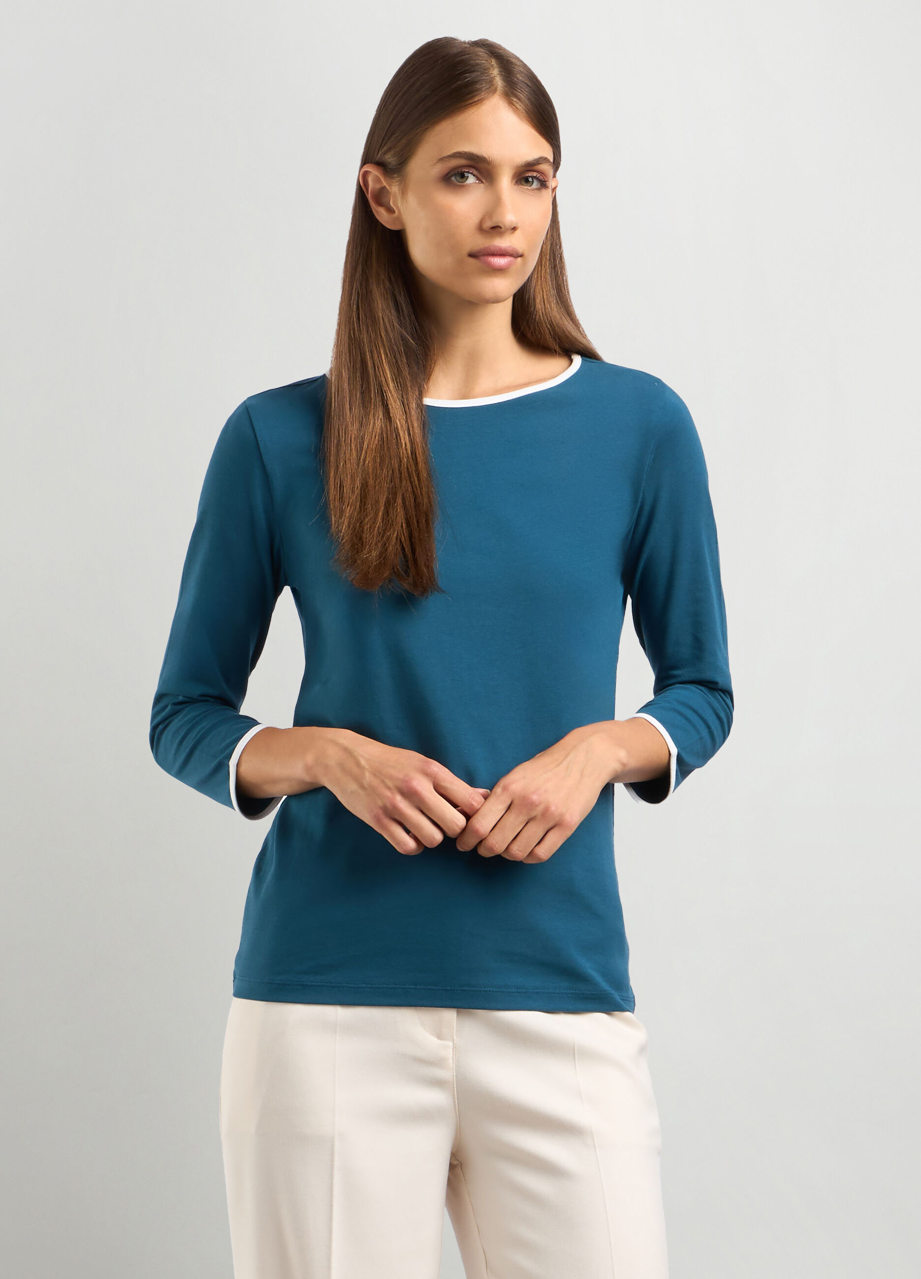 T-shirt in jersey di cotone stretch donna_0