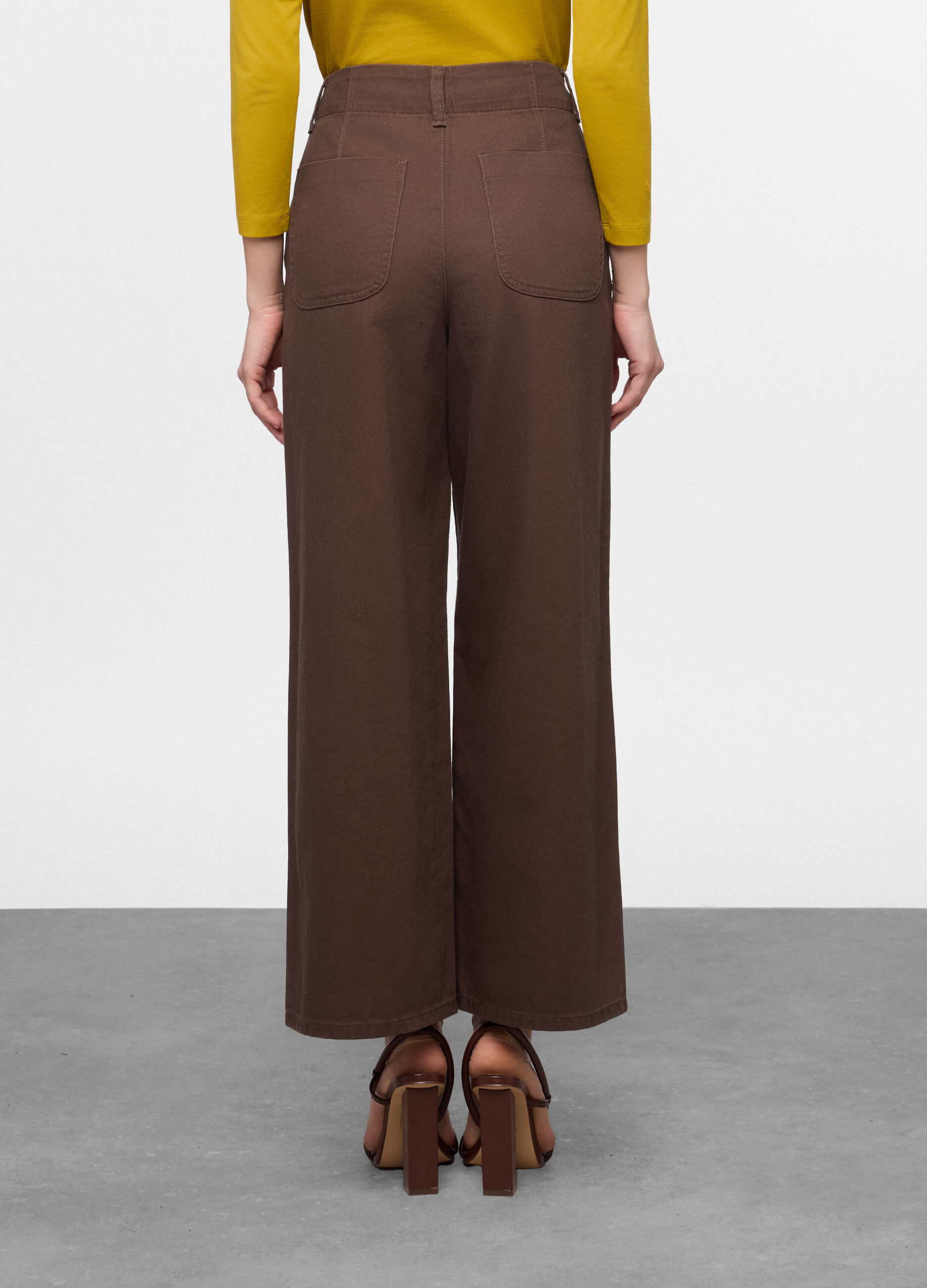 Pantaloni wide leg in denim di puro cotone donna_1