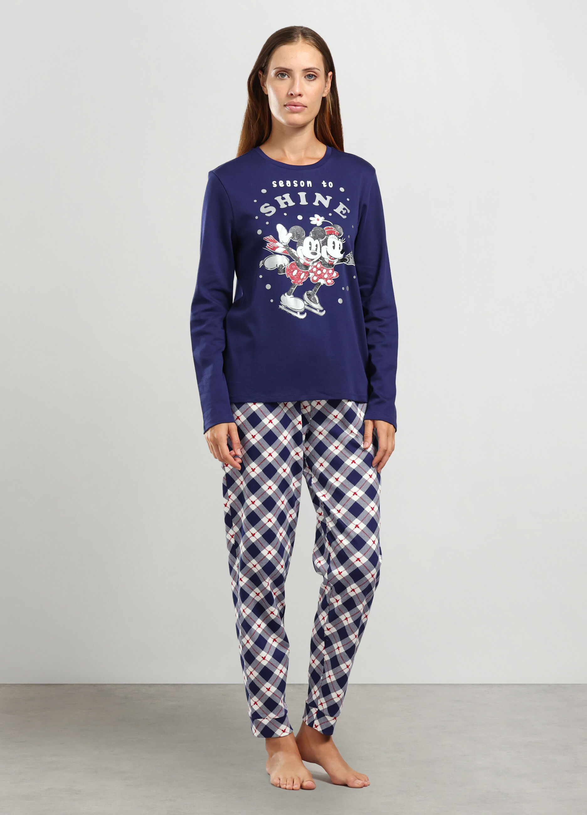 Set pigiama lungo in interlock di puro cotone donna_0