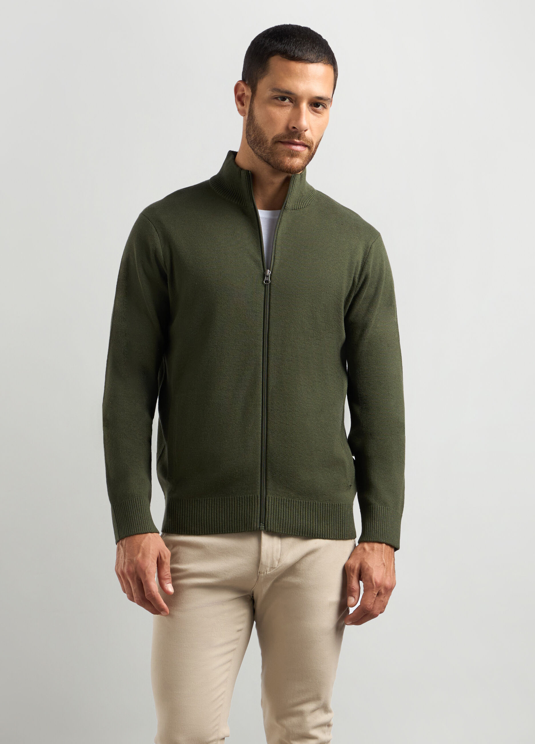 Cardigan collo alto in misto cotone uomo_0