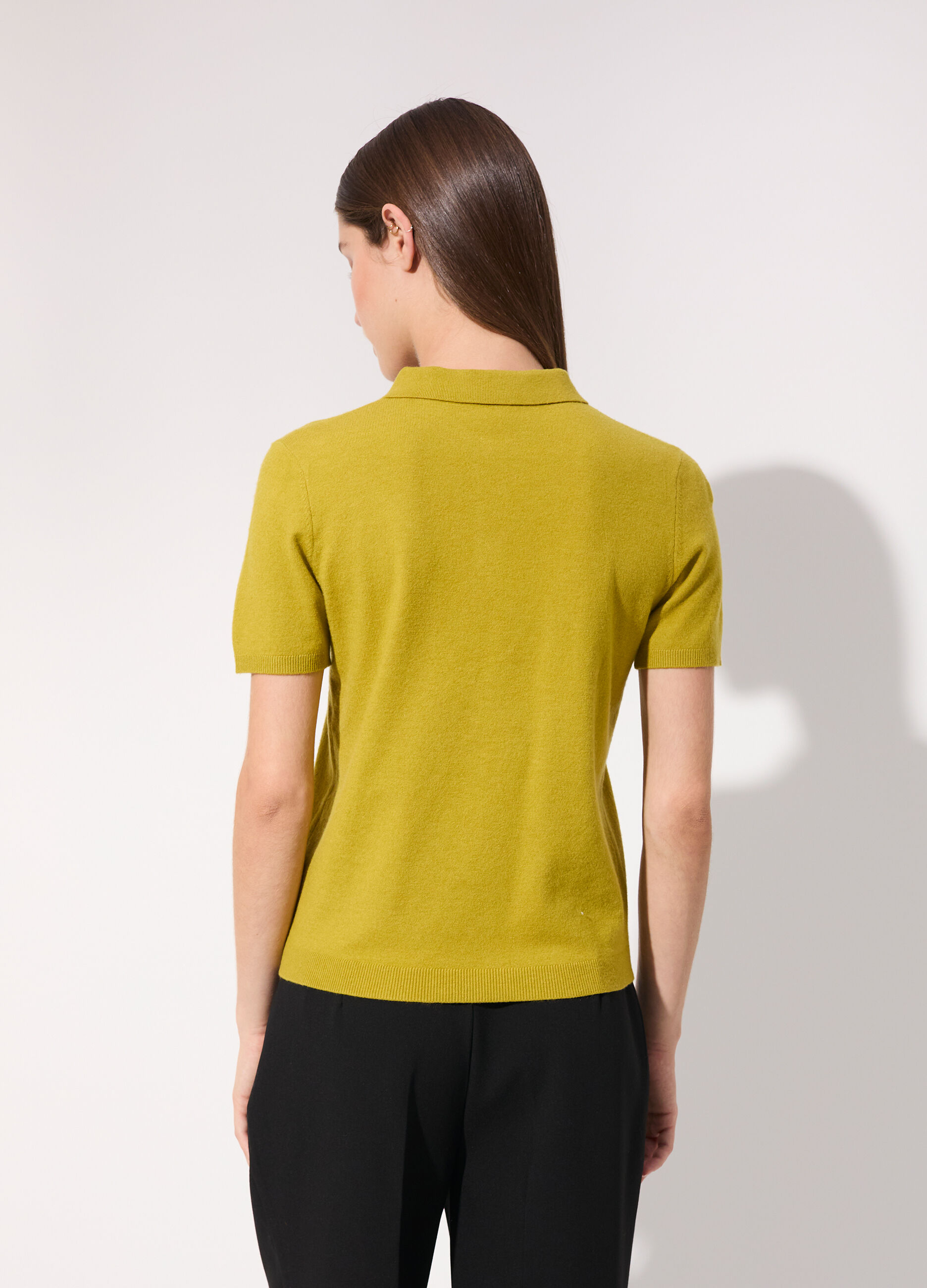 Polo in tricot misto cashmere a maniche corte donna_2