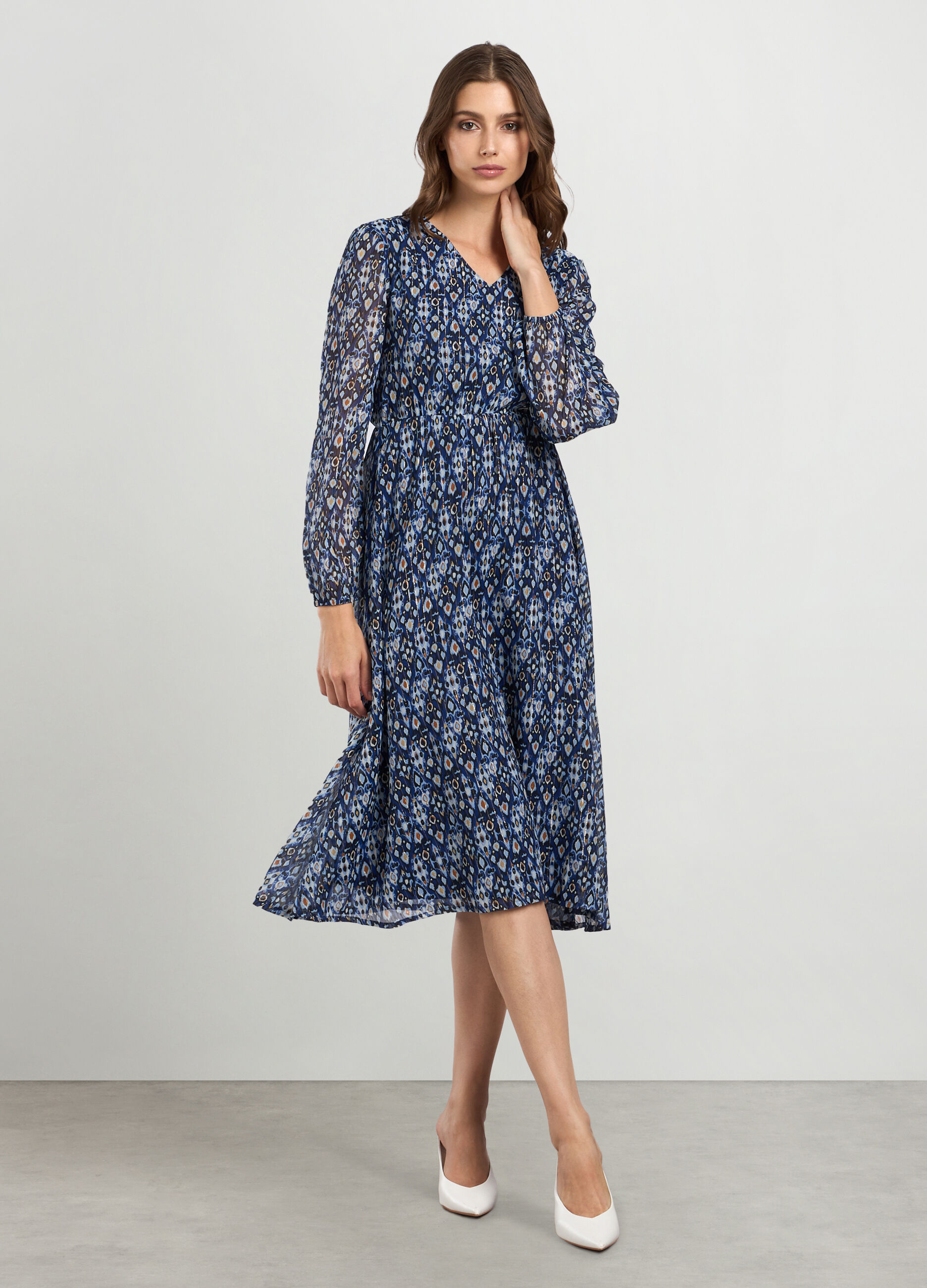 Abito lungo chiffon con stampa donna_0