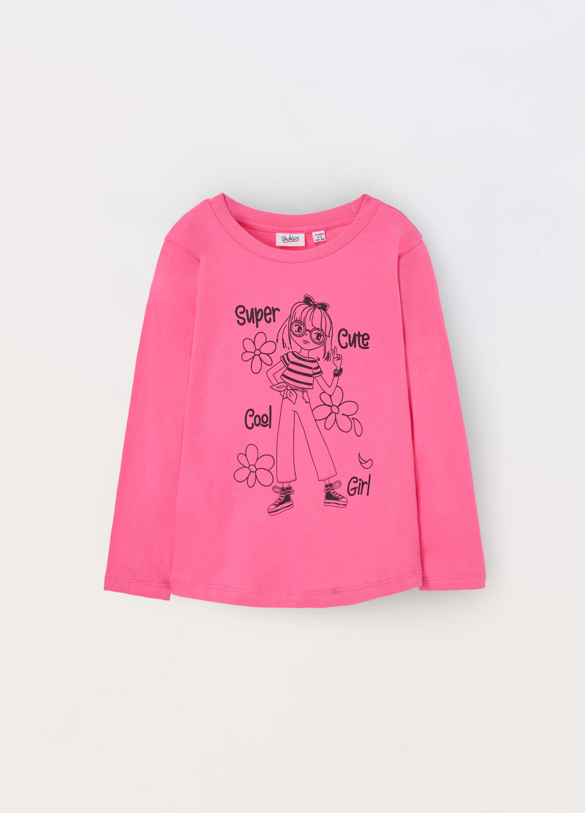 T-shirt a maniche lunghe in puro cotone con stampa bambina_0