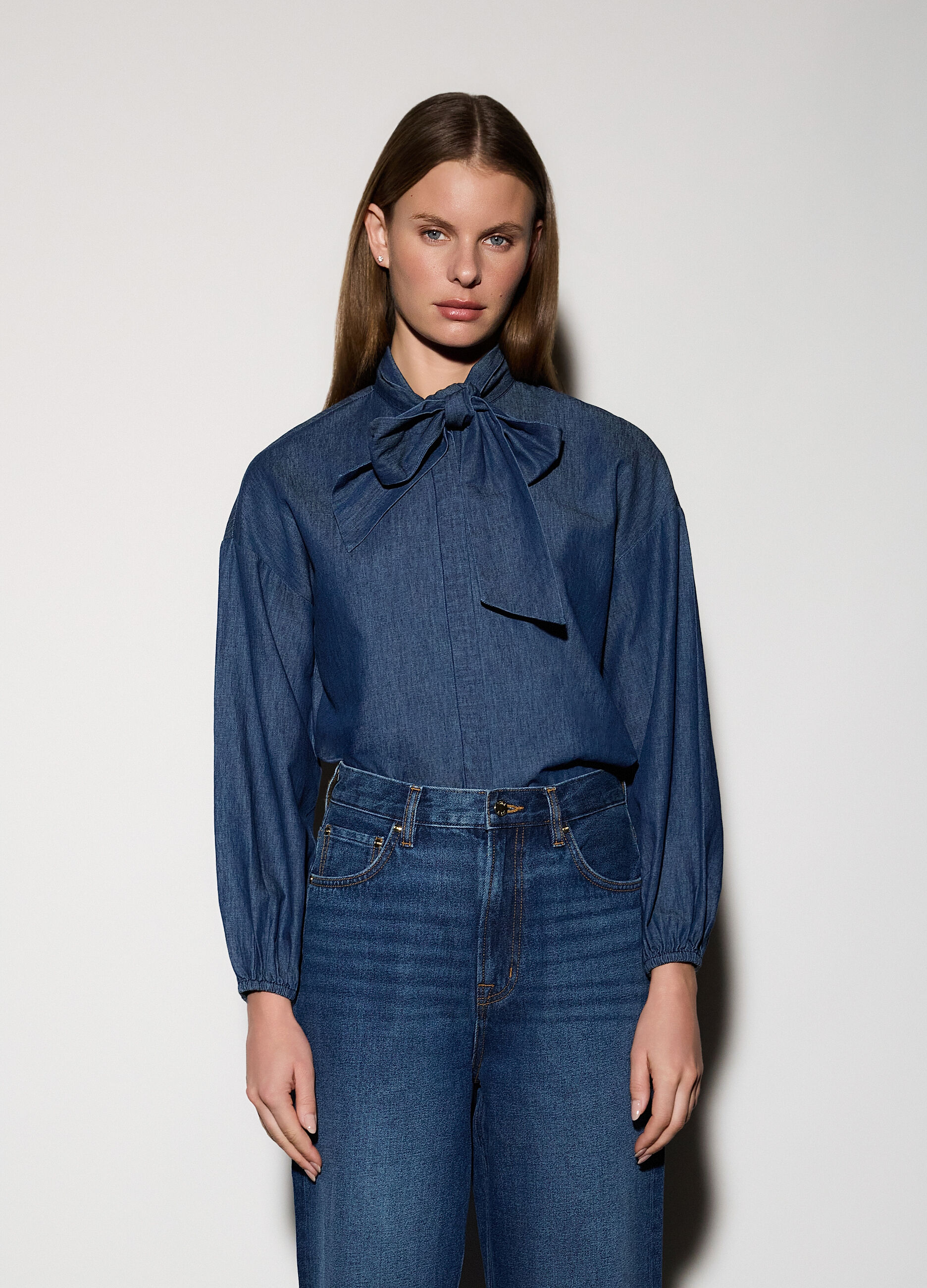 Camicia in chambray con fiocco donna_1