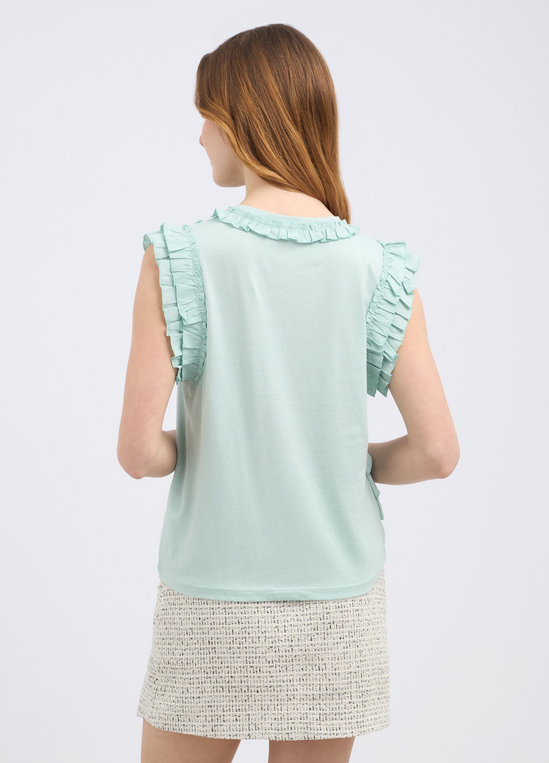 T-shirt smanicata in puro cotone con applicazioni donna_1