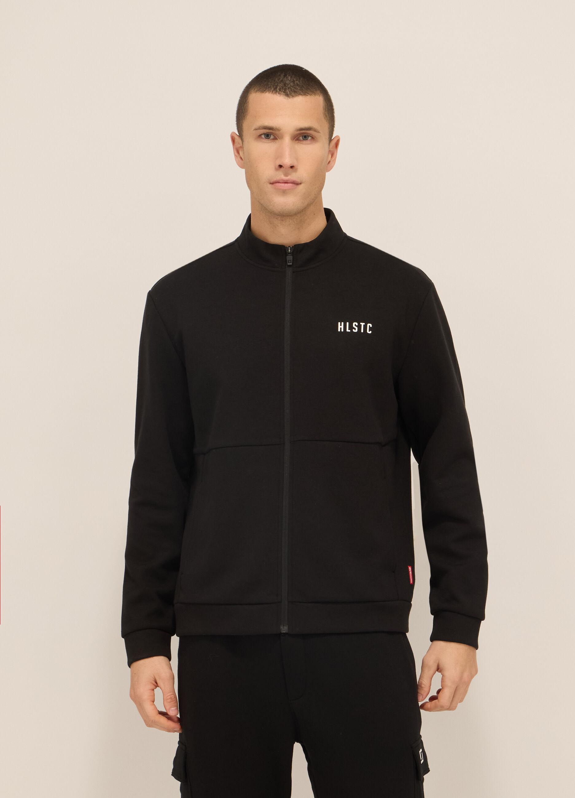 Felpa sportiva con zip in interlock misto cotone uomo_0