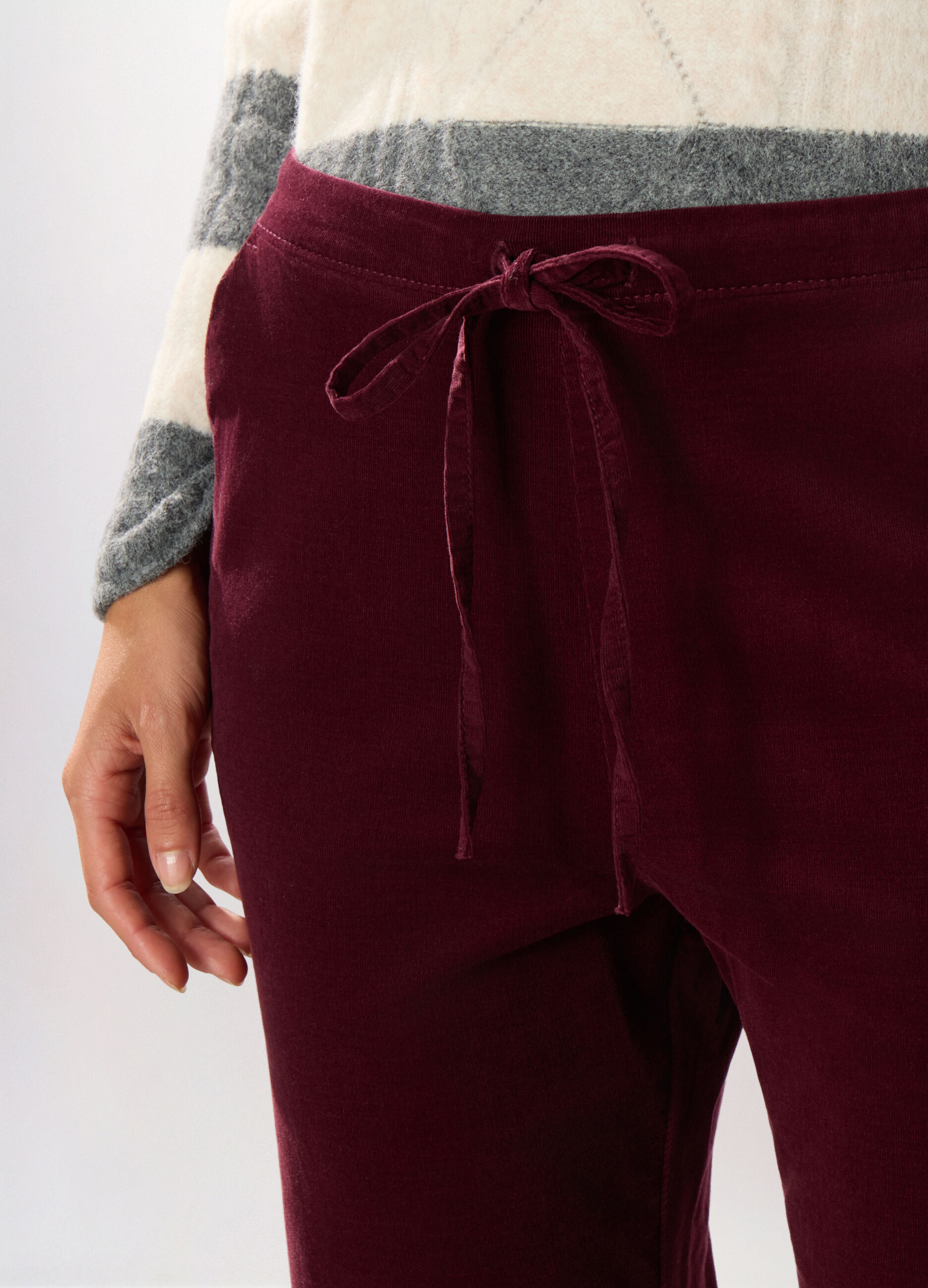 Jogger in velluto a coste di cotone stretch donna_2