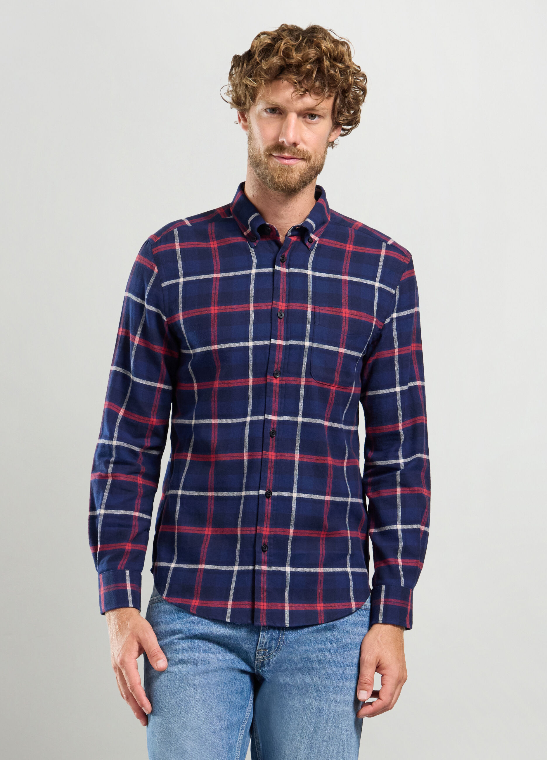 Camicia regular fit con colletto button-down in flanella uomo_0