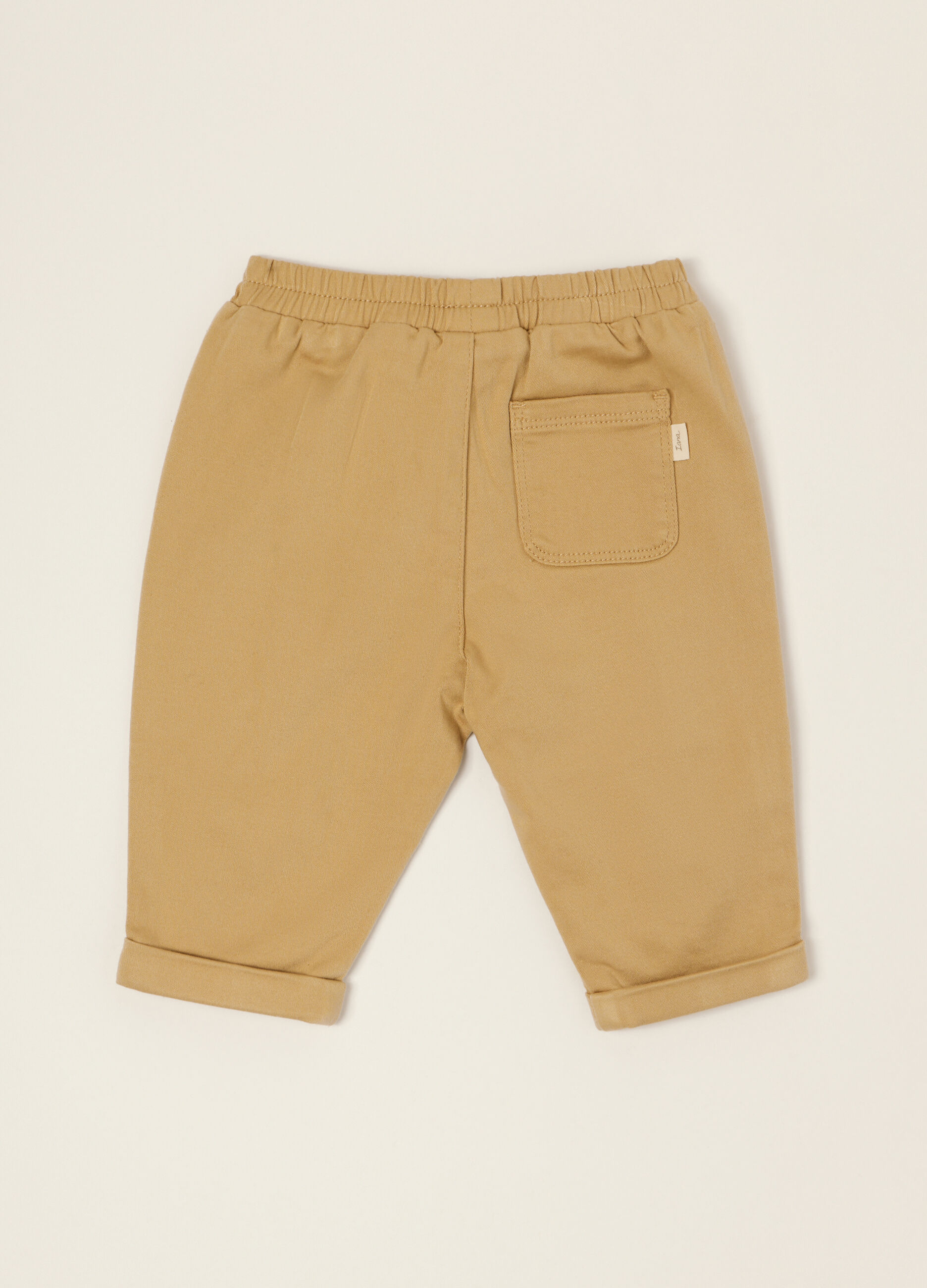 Pantaloni beige in cotone e viscosa elasticizzato_1