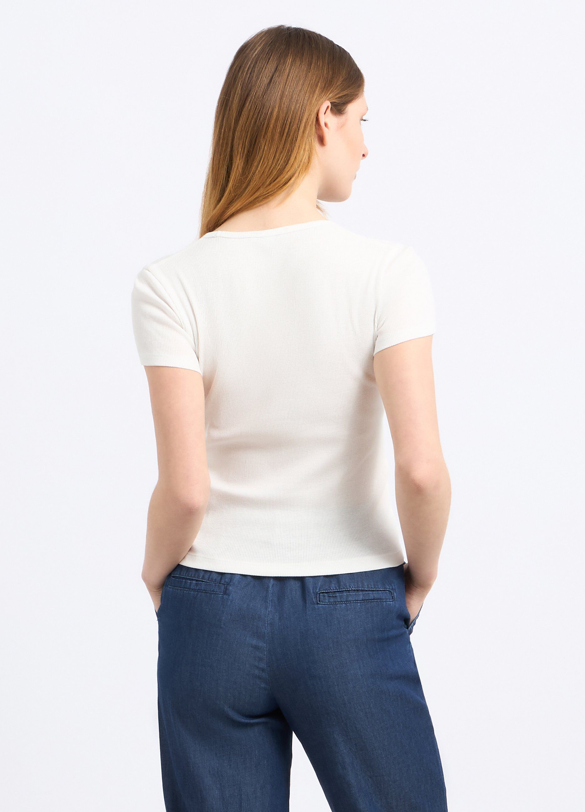 T-shirt in costina di puro cotone donna_1