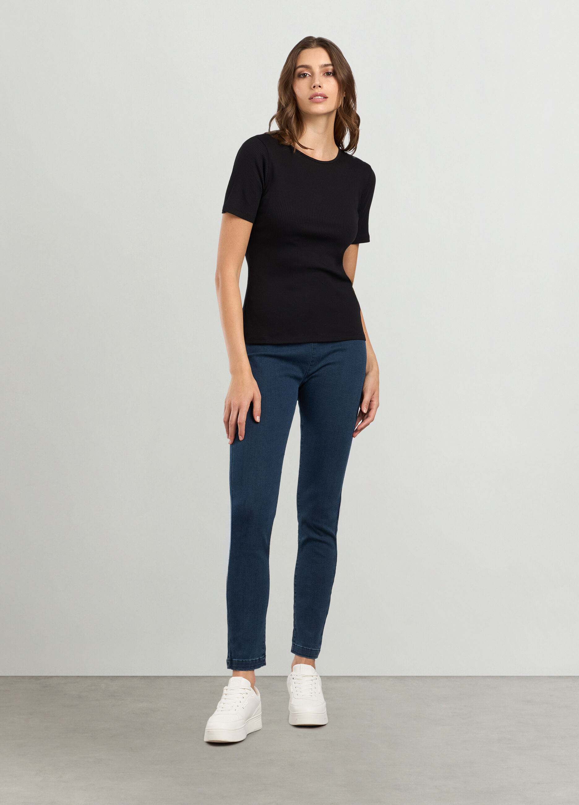 Treggings in denim di cotone stretch donna_0
