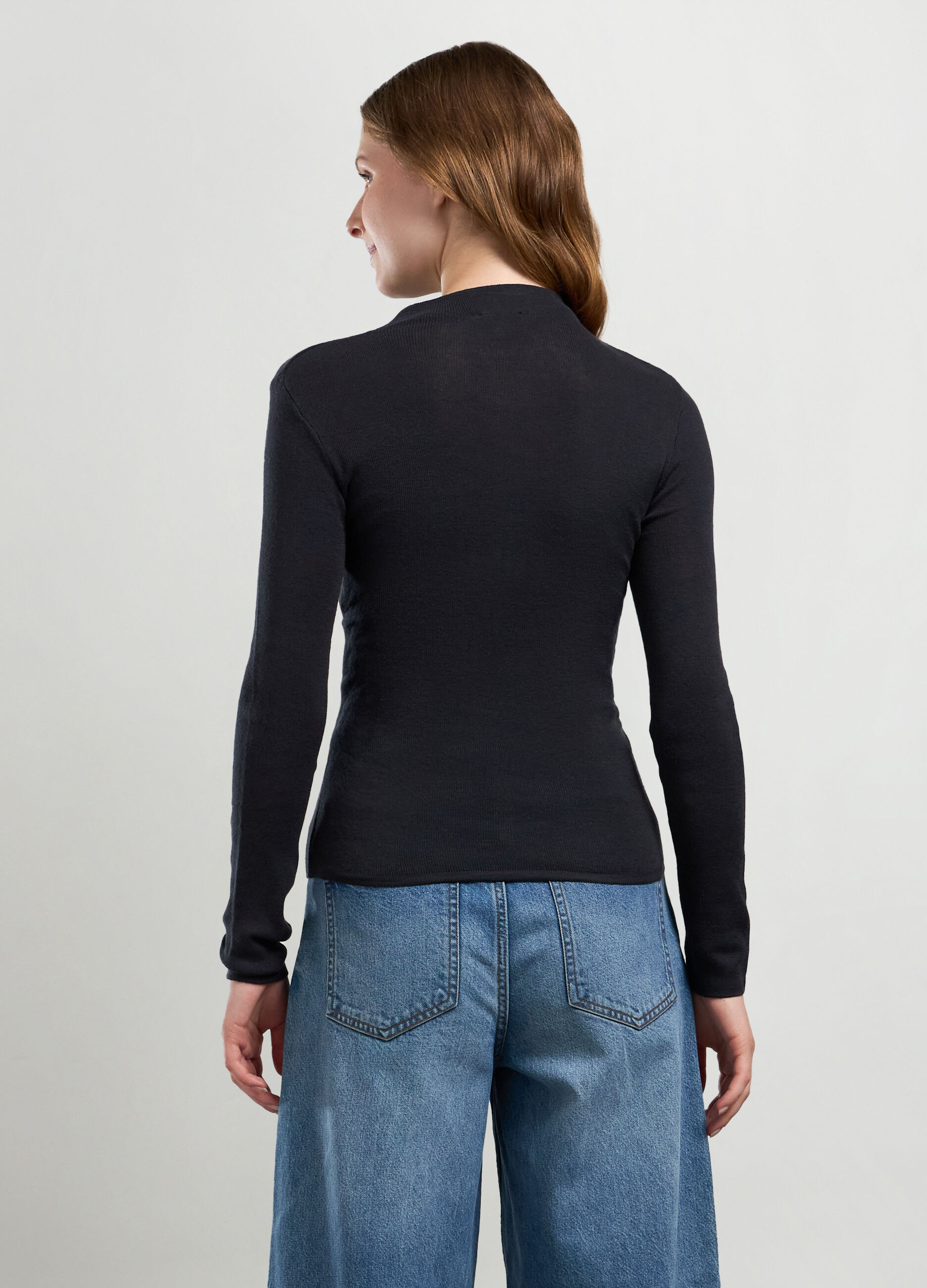 T-shirt in cotone stretch a collo alto donna_1