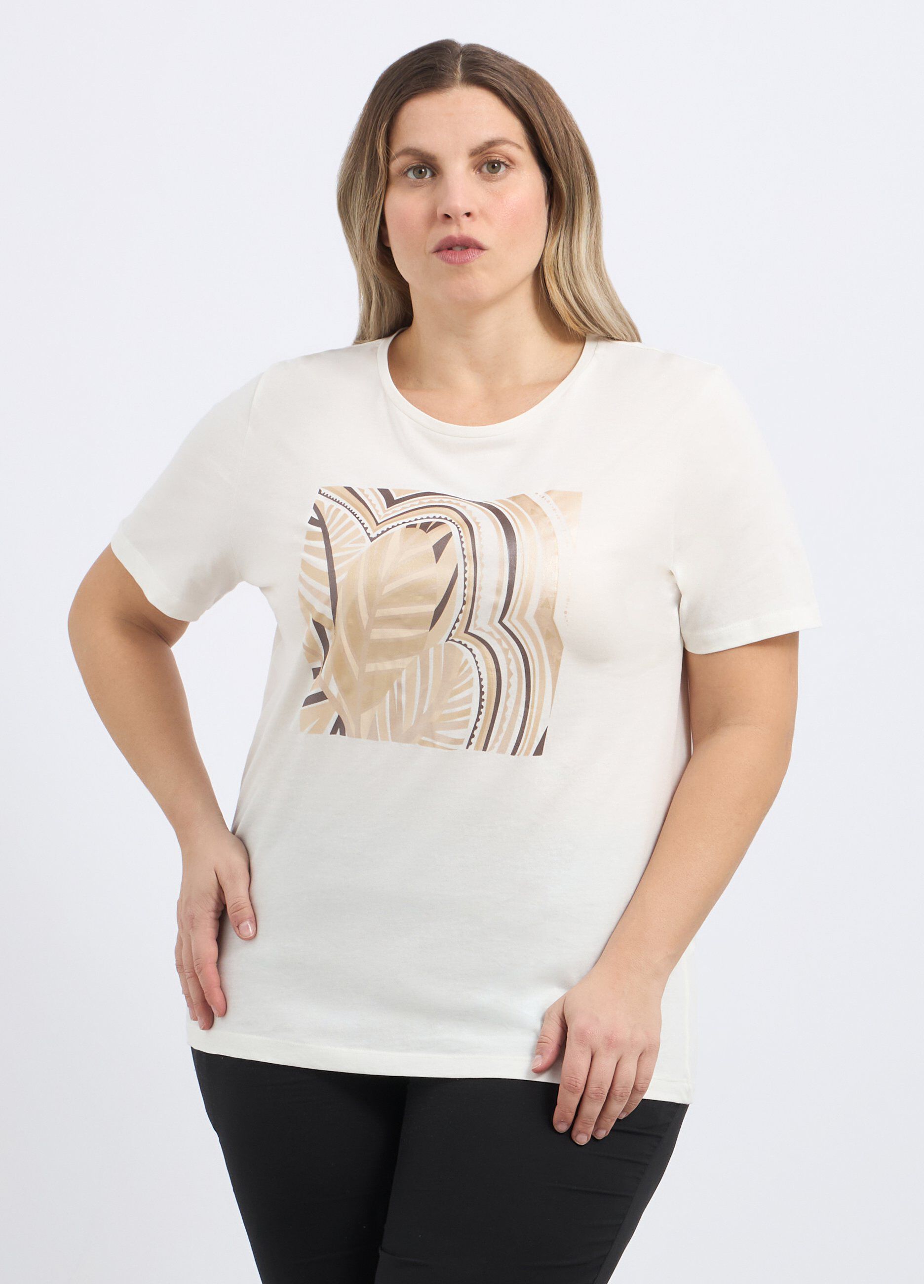 T-shirt in puro cotone con stampa donna curvy_0