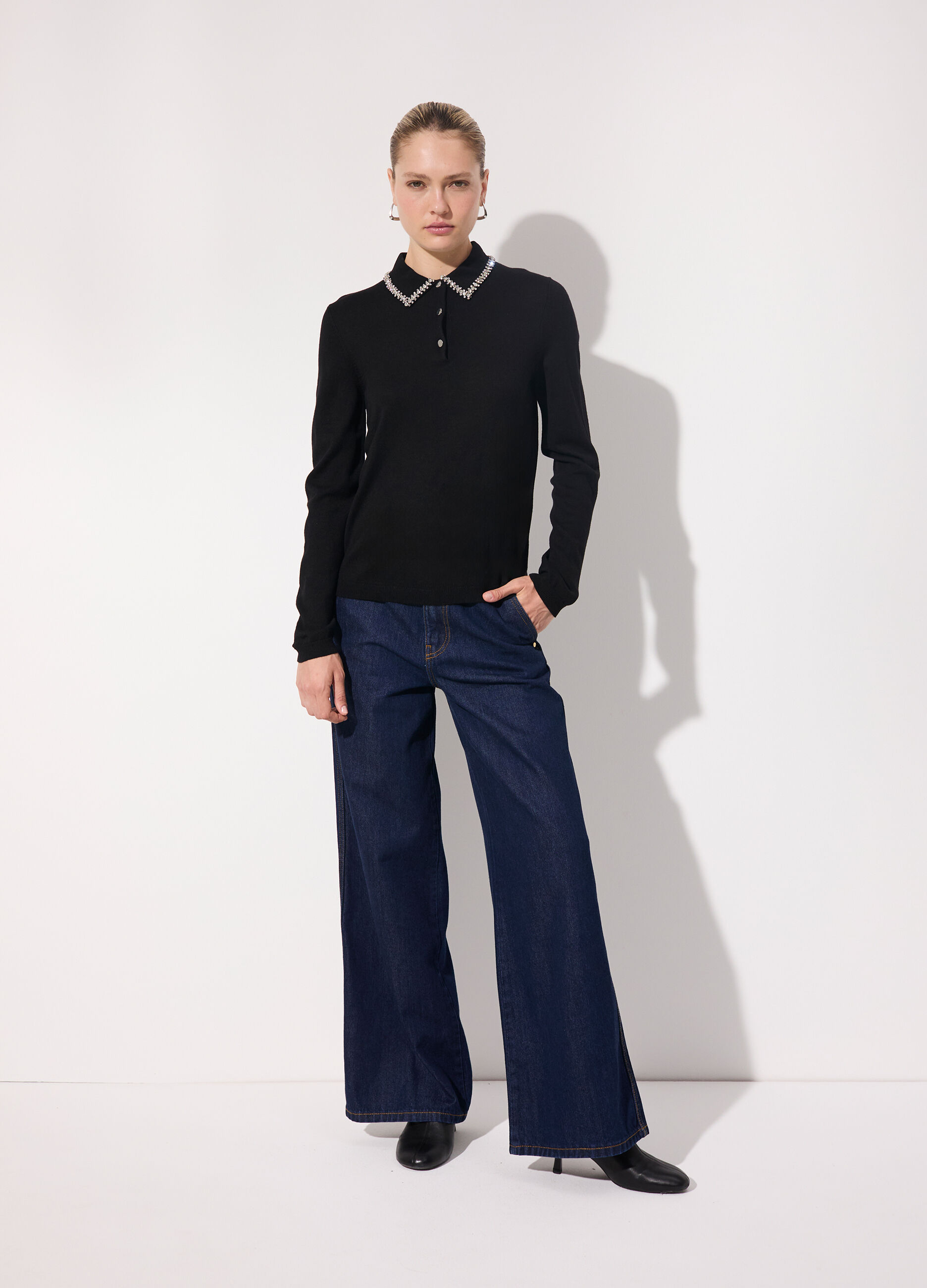 Polo in tricot misto lana a manica lunga donna_0