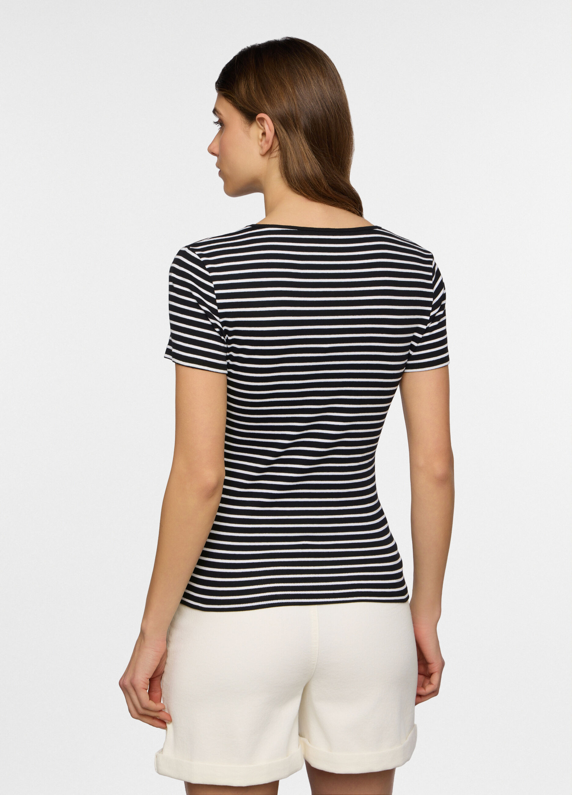T-shirt girocollo fitted in costina stretch donna_1