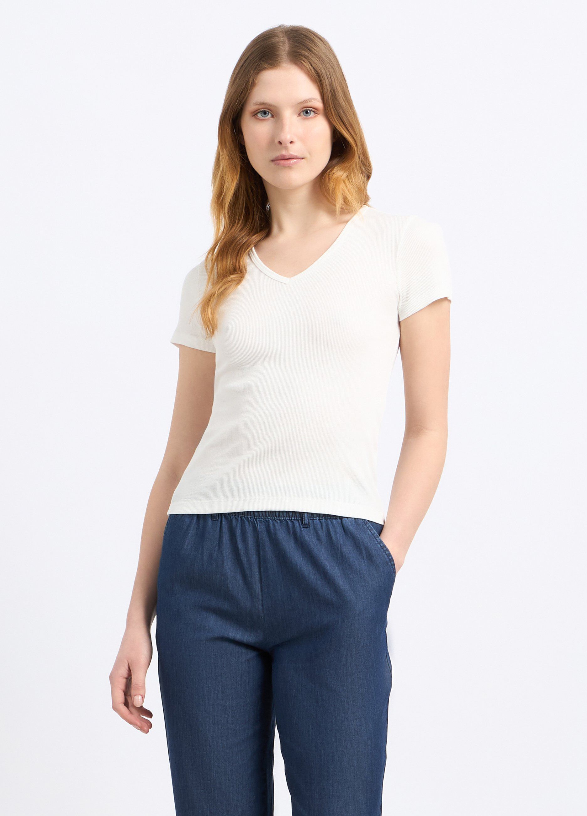 T-shirt in costina di puro cotone donna_0