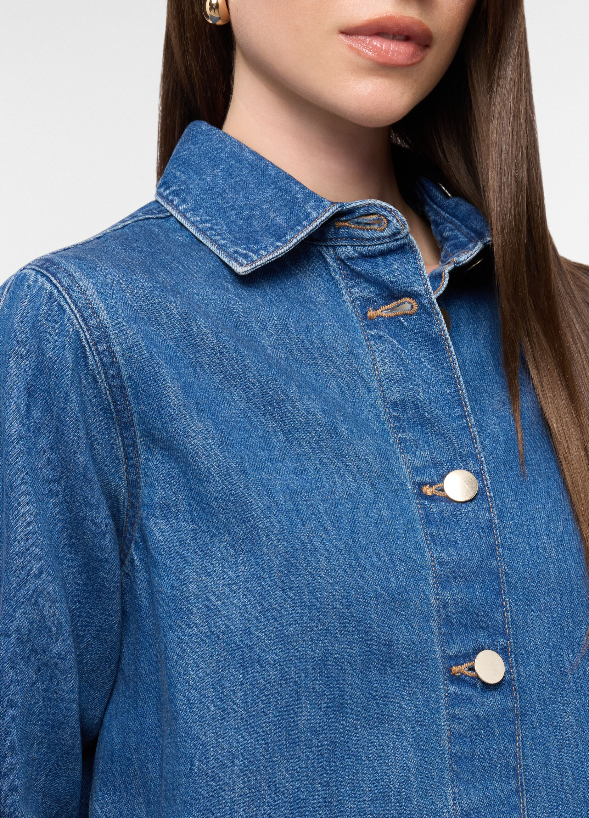 Giacca corta in denim di puro cotone donna_2